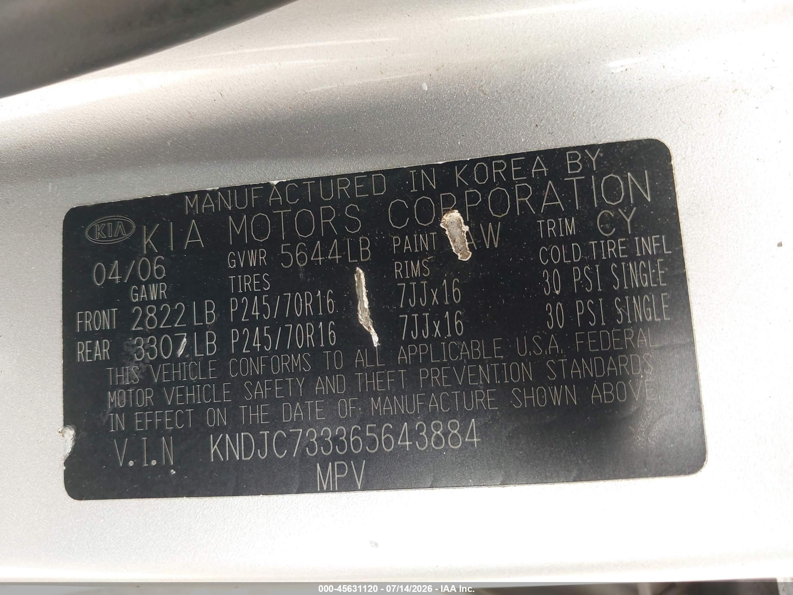 2006 Kia Sorento Ex/lx Silver vin: KNDJC733365643884