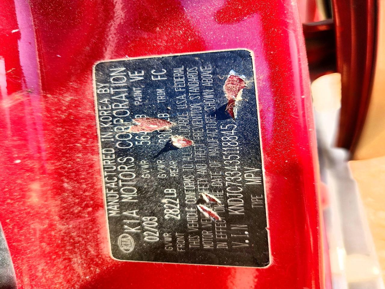 2003 Kia Sorento Lx Red vin: KNDJC733435118845