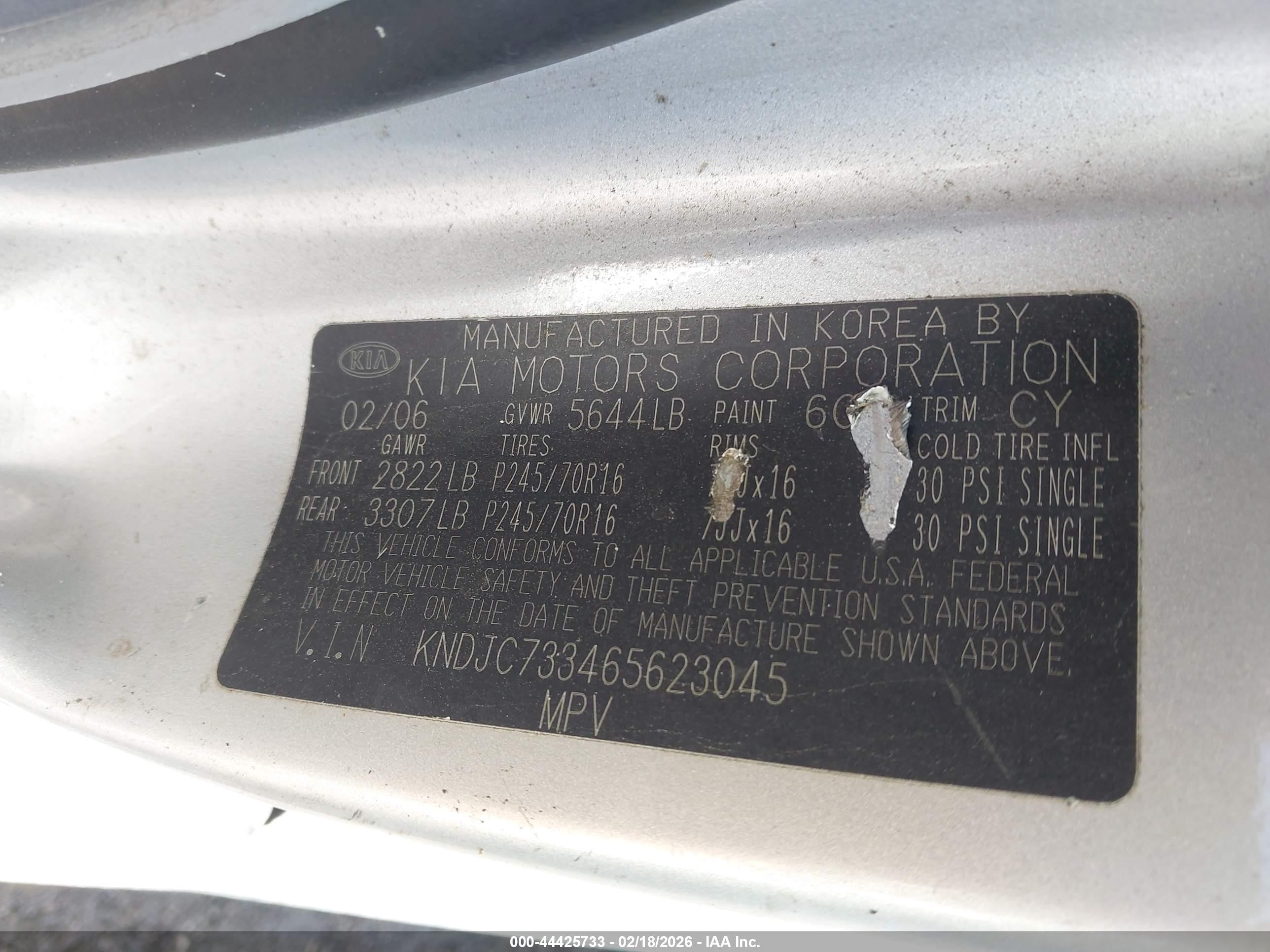 2006 Kia Sorento Ex/lx Silver vin: KNDJC733465623045