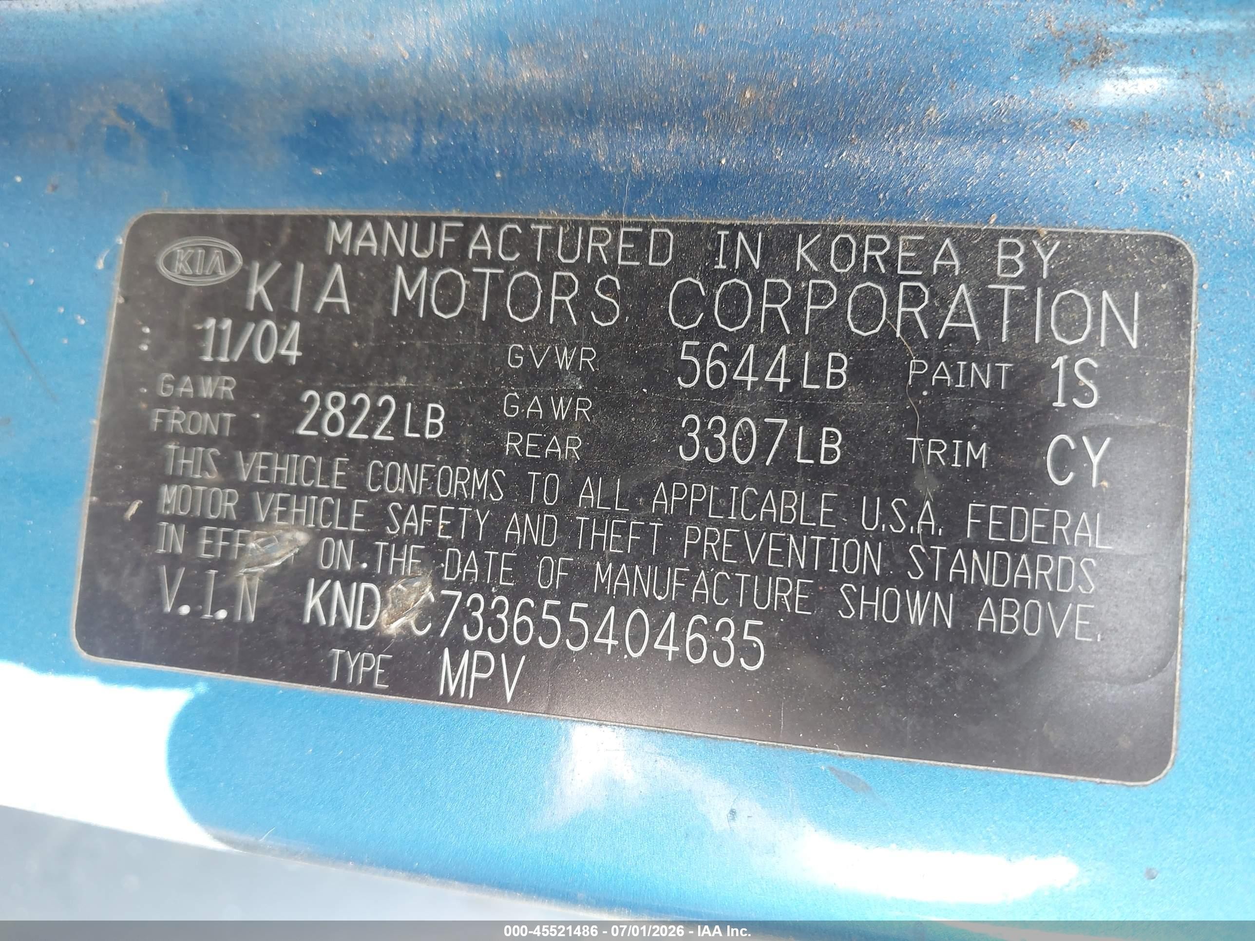 2005 Kia Sorento Ex/lx Синий vin: KNDJC733655404635