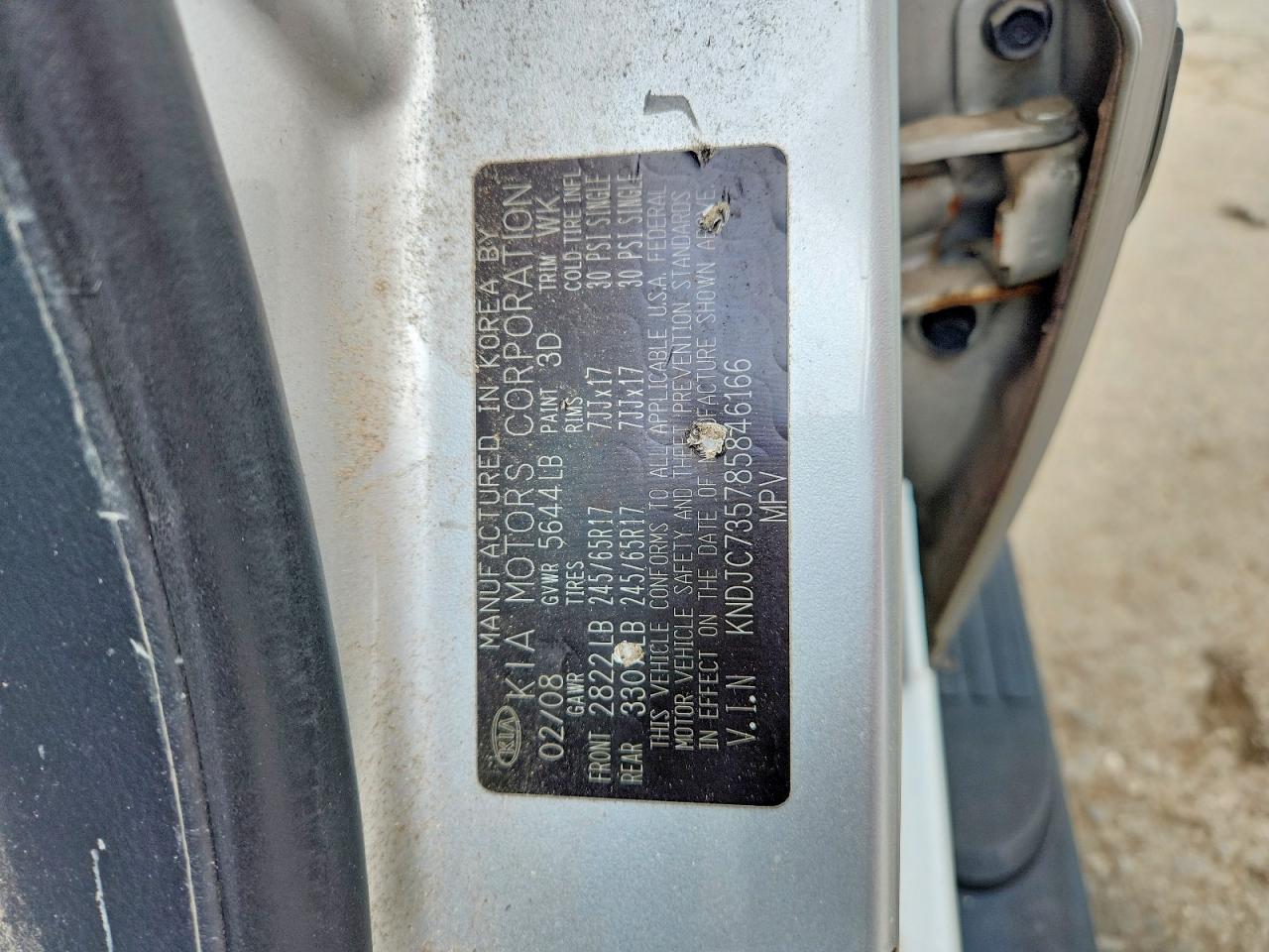 2008 Kia Sorento Lx Silver vin: KNDJC735785846166