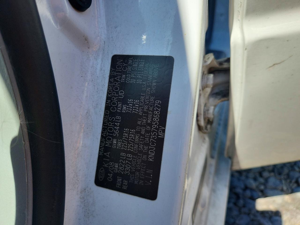 2009 Kia Sorento Lx White vin: KNDJC735795868279