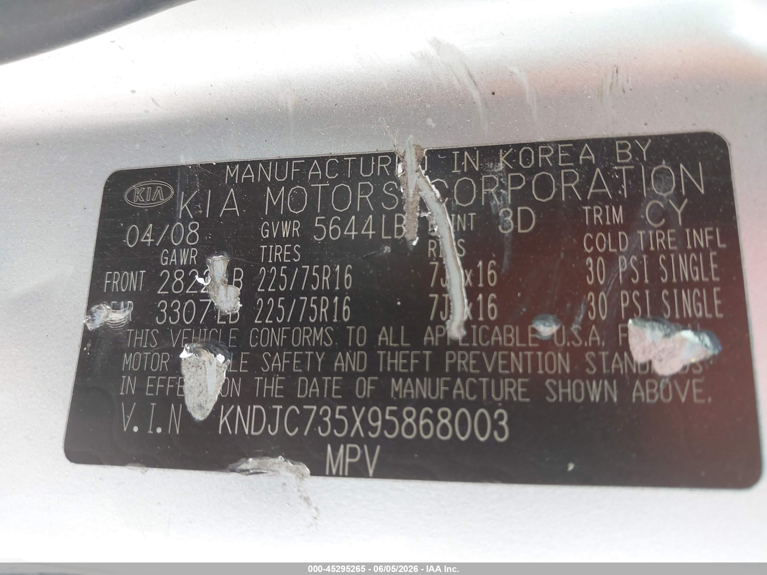 2009 Kia Sorento Lx Silver vin: KNDJC735X95868003