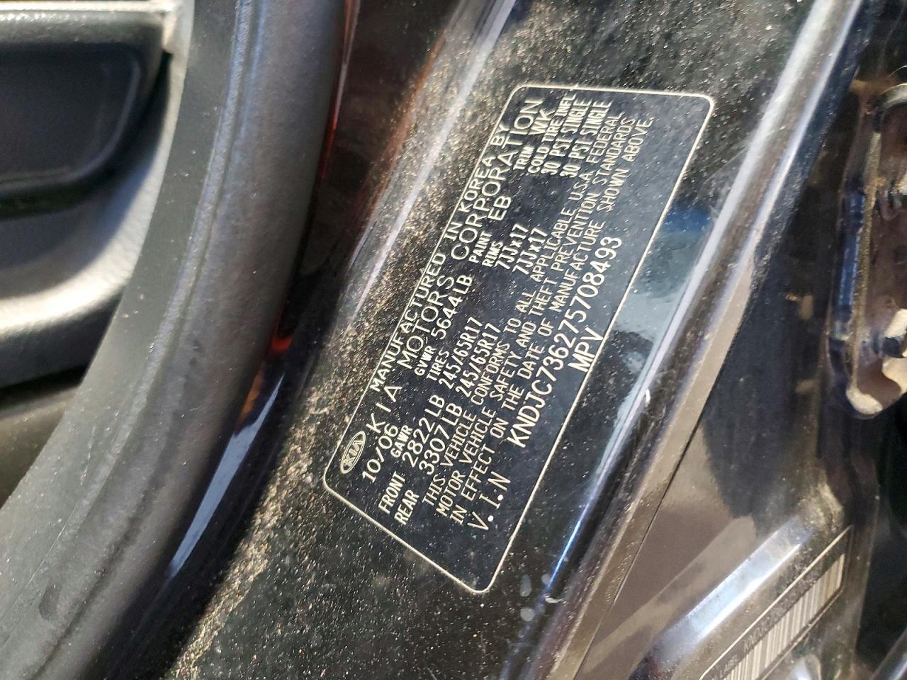 2007 Kia Sorento Lx Black vin: KNDJC736275708493