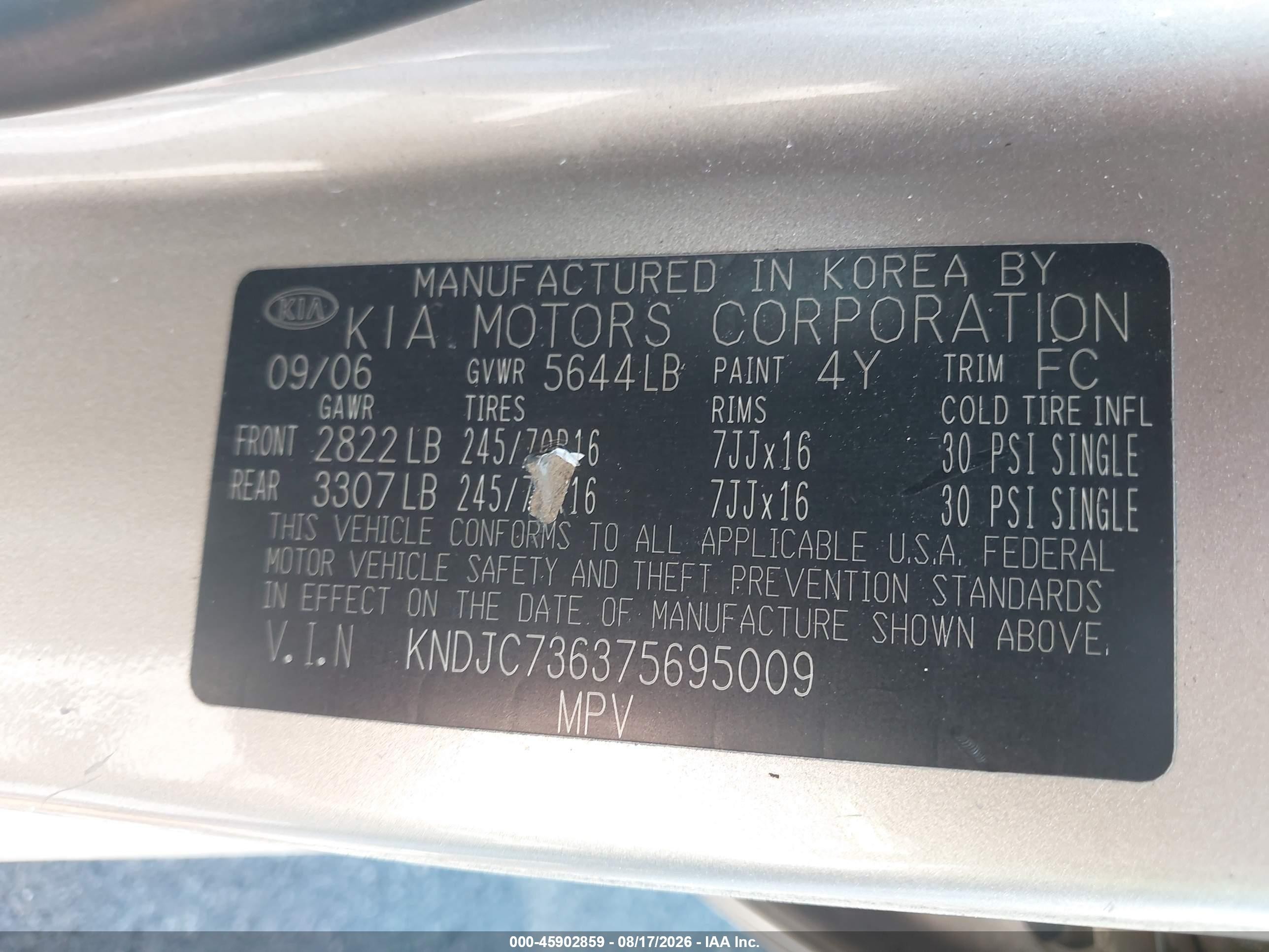 2007 Kia Sorento Lx Gold vin: KNDJC736375695009