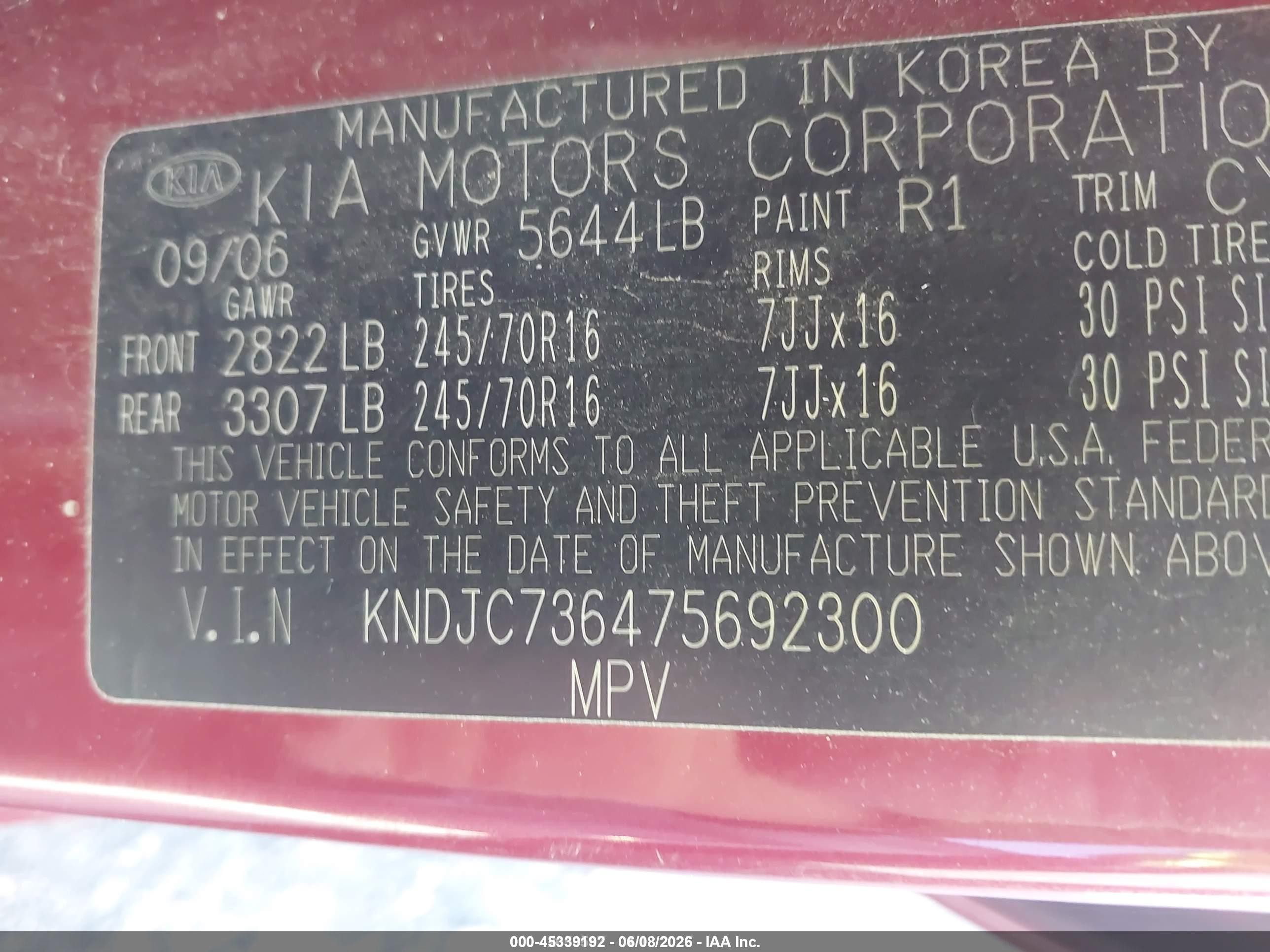 2007 Kia Sorento Lx Red vin: KNDJC736475692300