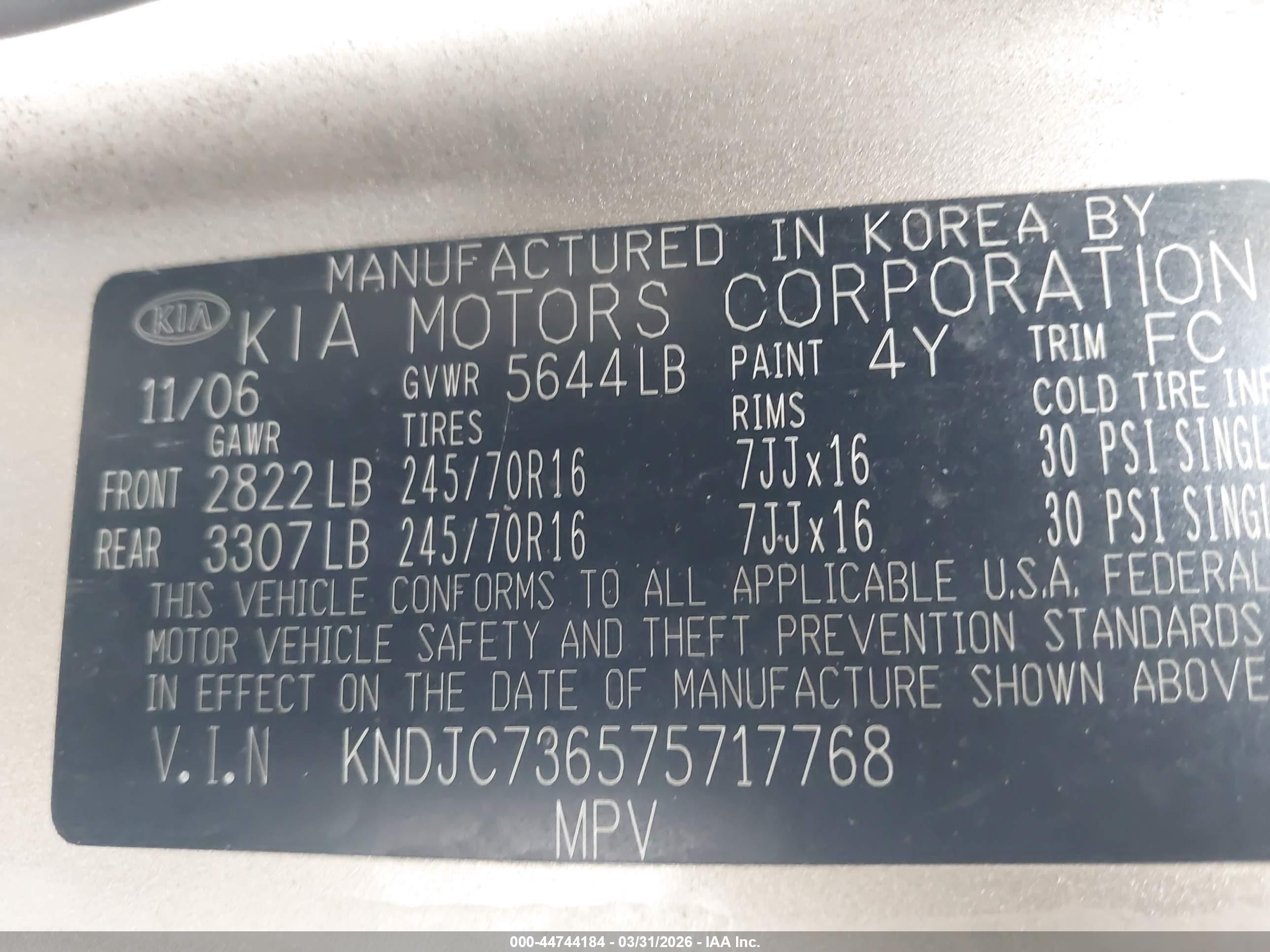 2007 Kia Sorento Lx Gold vin: KNDJC736575717768