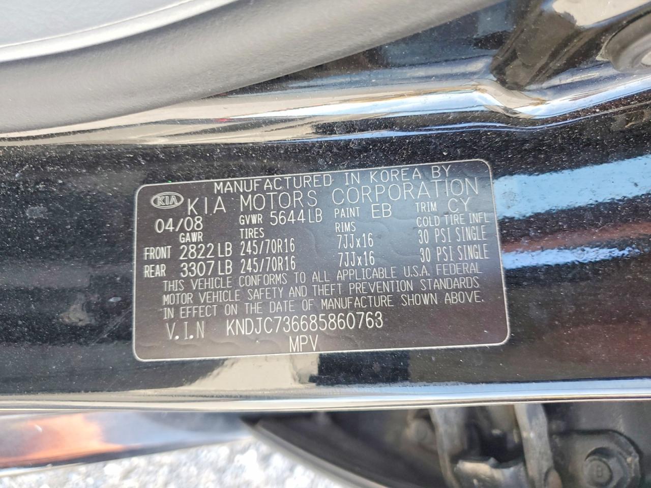 2008 Kia Sorento Ex Black vin: KNDJC736685860763
