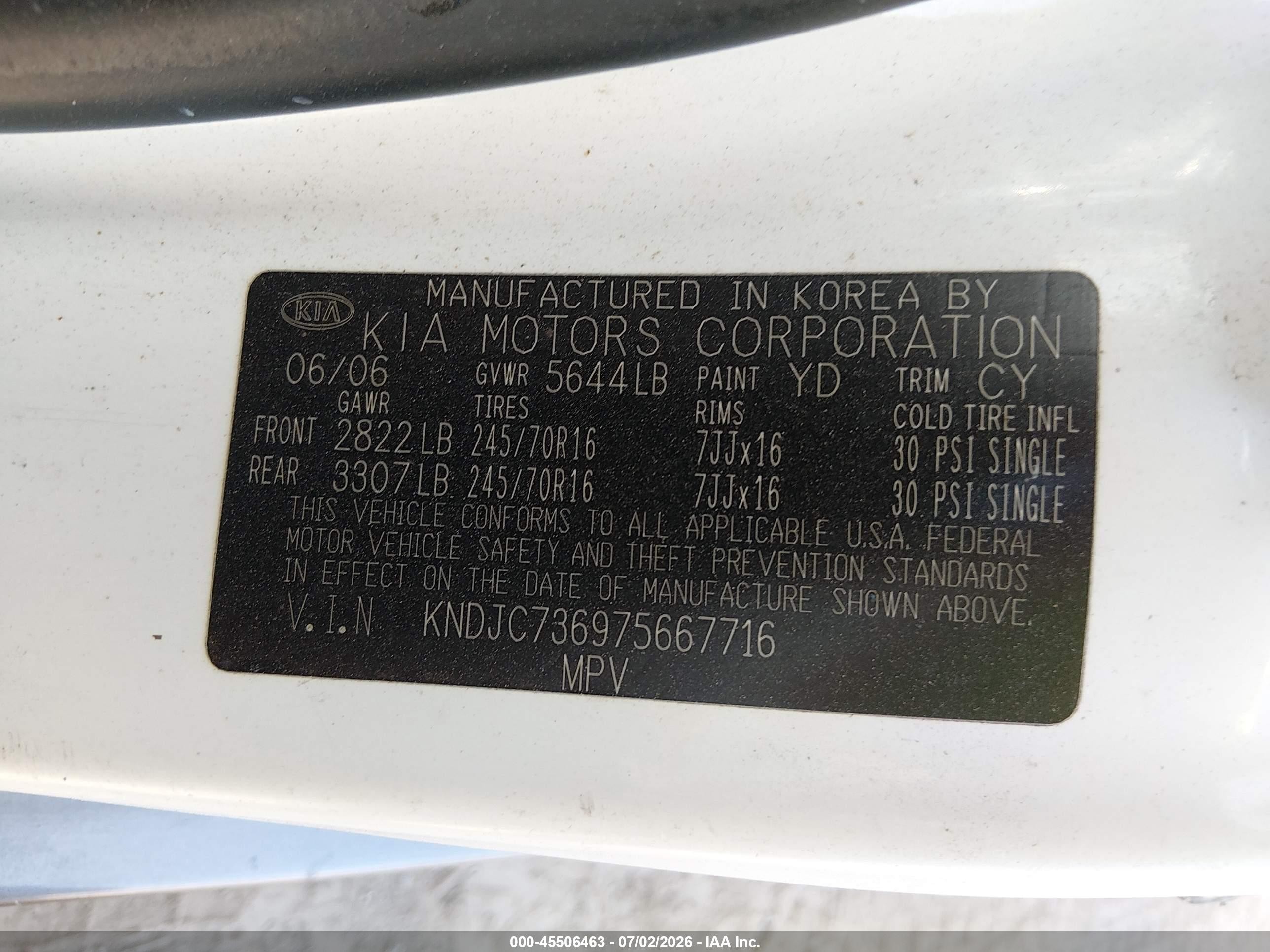 2007 Kia Sorento Ex White vin: KNDJC736975667716
