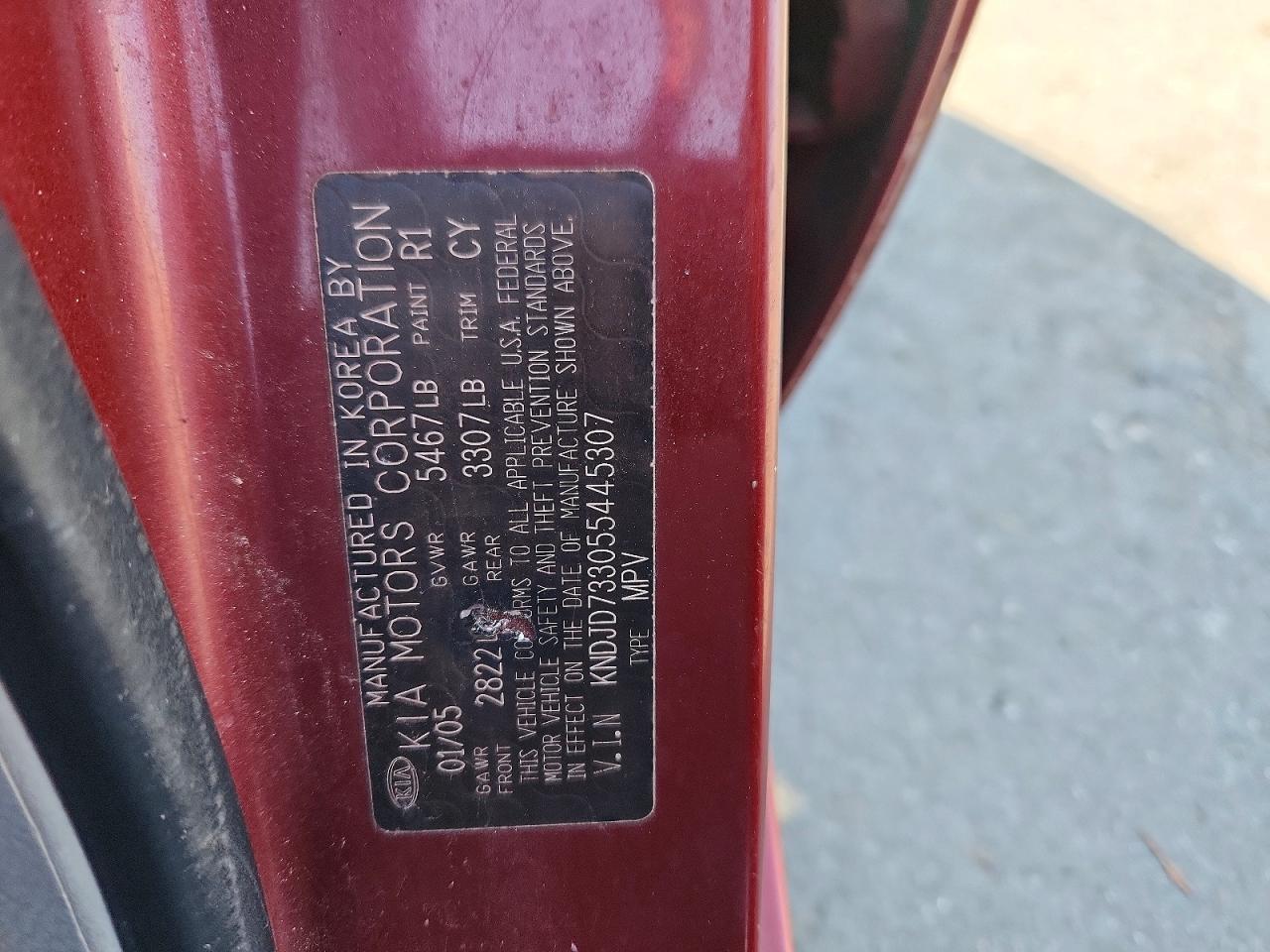 2005 Kia Sorento Lx Red vin: KNDJD733055445307