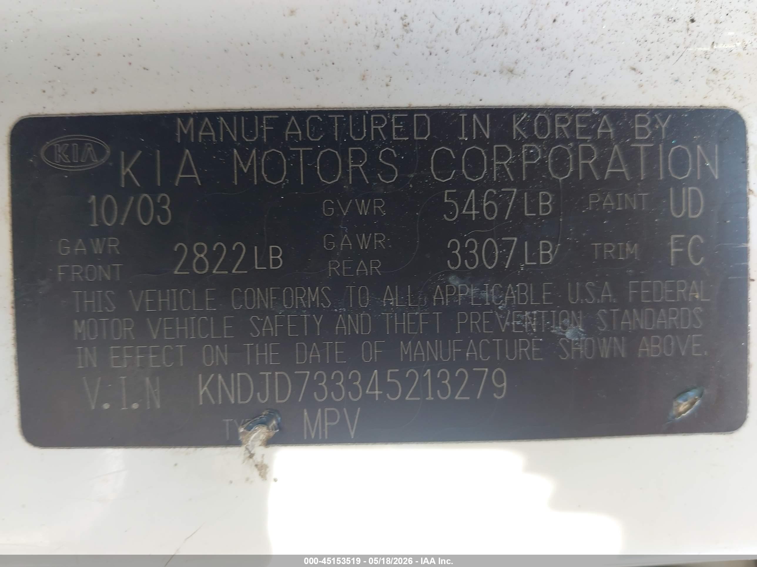 2004 Kia Sorento Ex/lx White vin: KNDJD733345213279