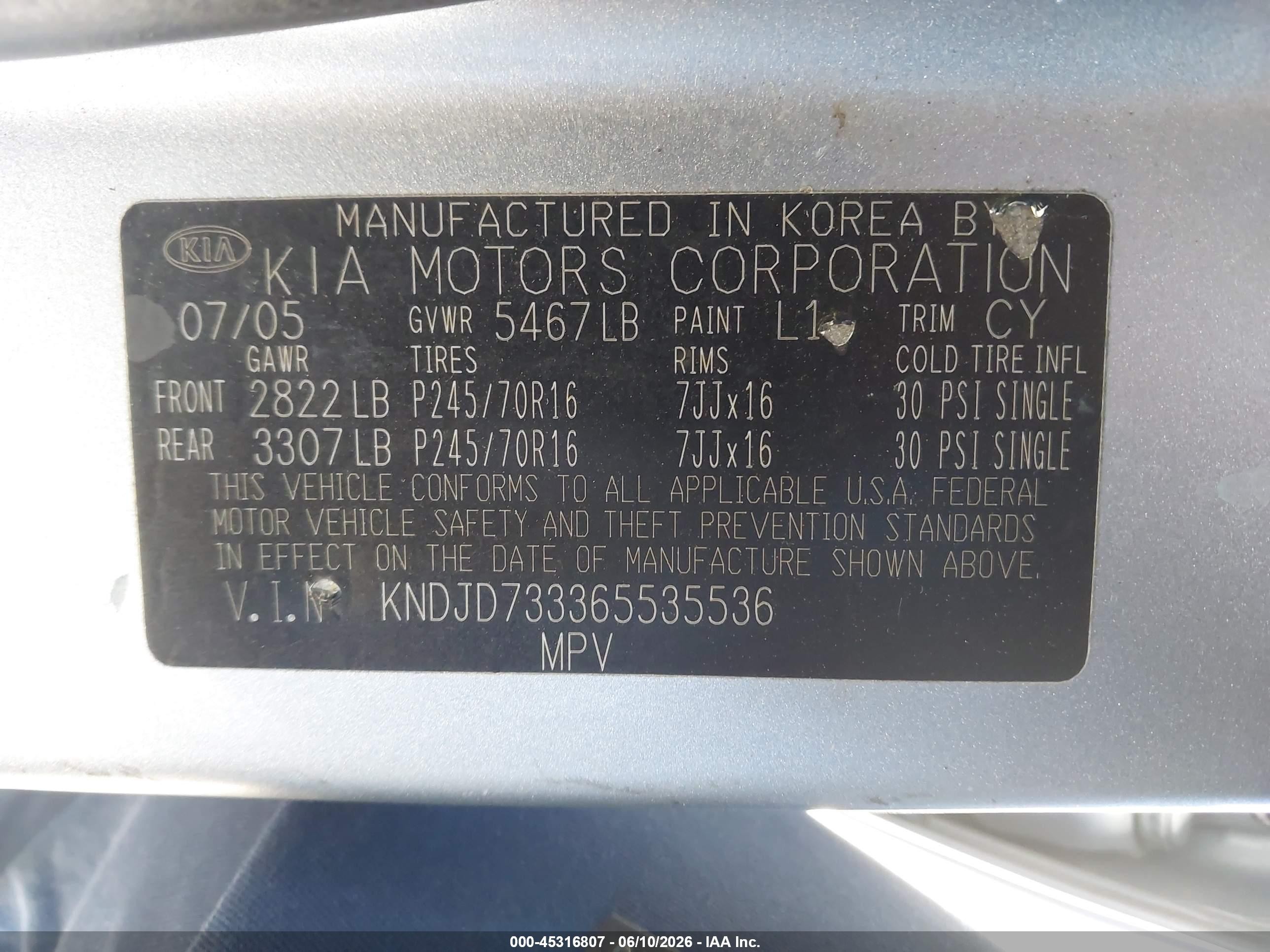 2006 Kia Sorento Ex/lx Silver vin: KNDJD733365535536
