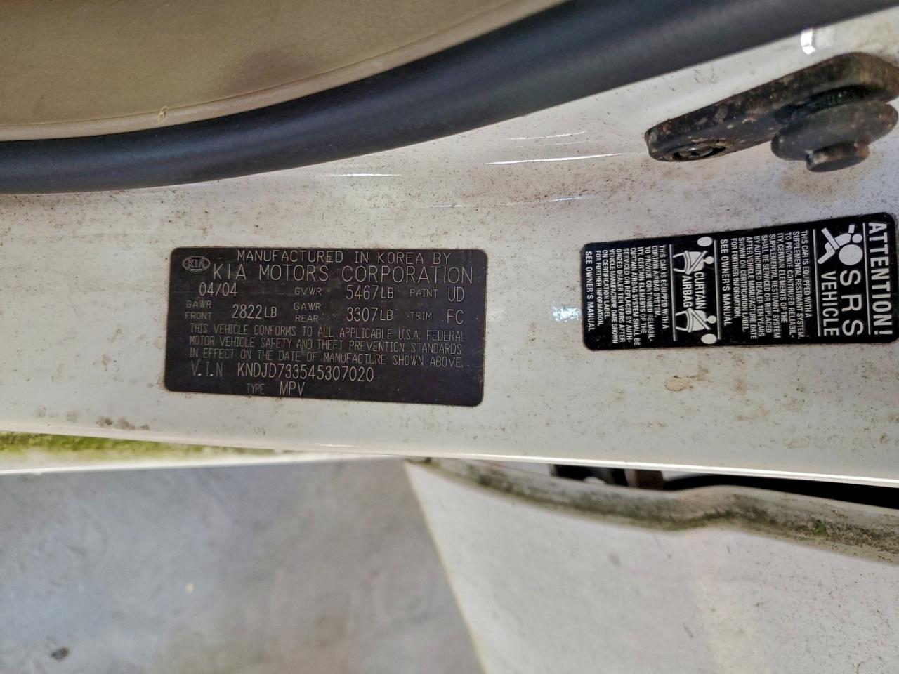 2004 Kia Sorento Ex Белый vin: KNDJD733545307020