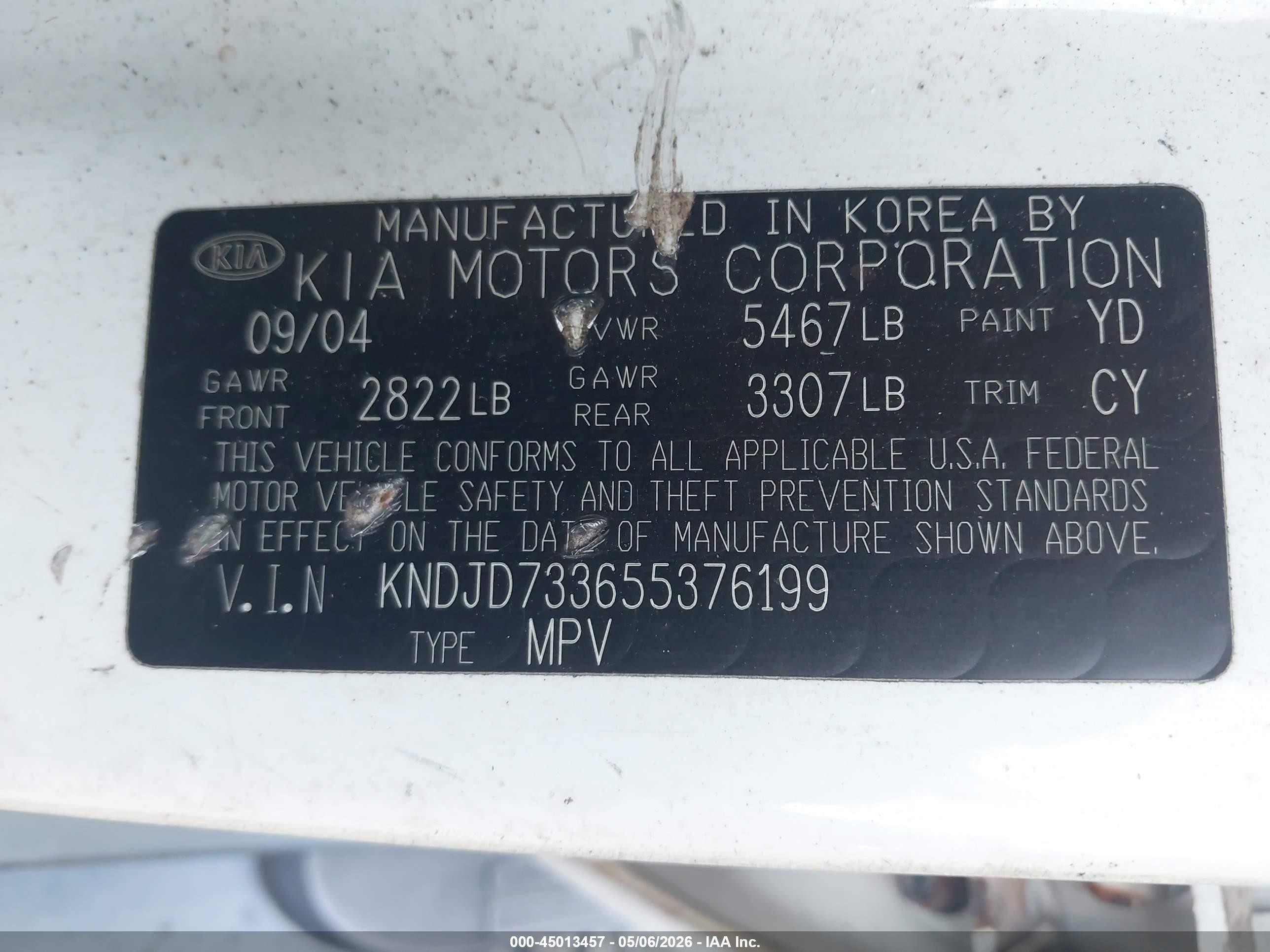 2005 Kia Sorento Ex/lx White vin: KNDJD733655376199