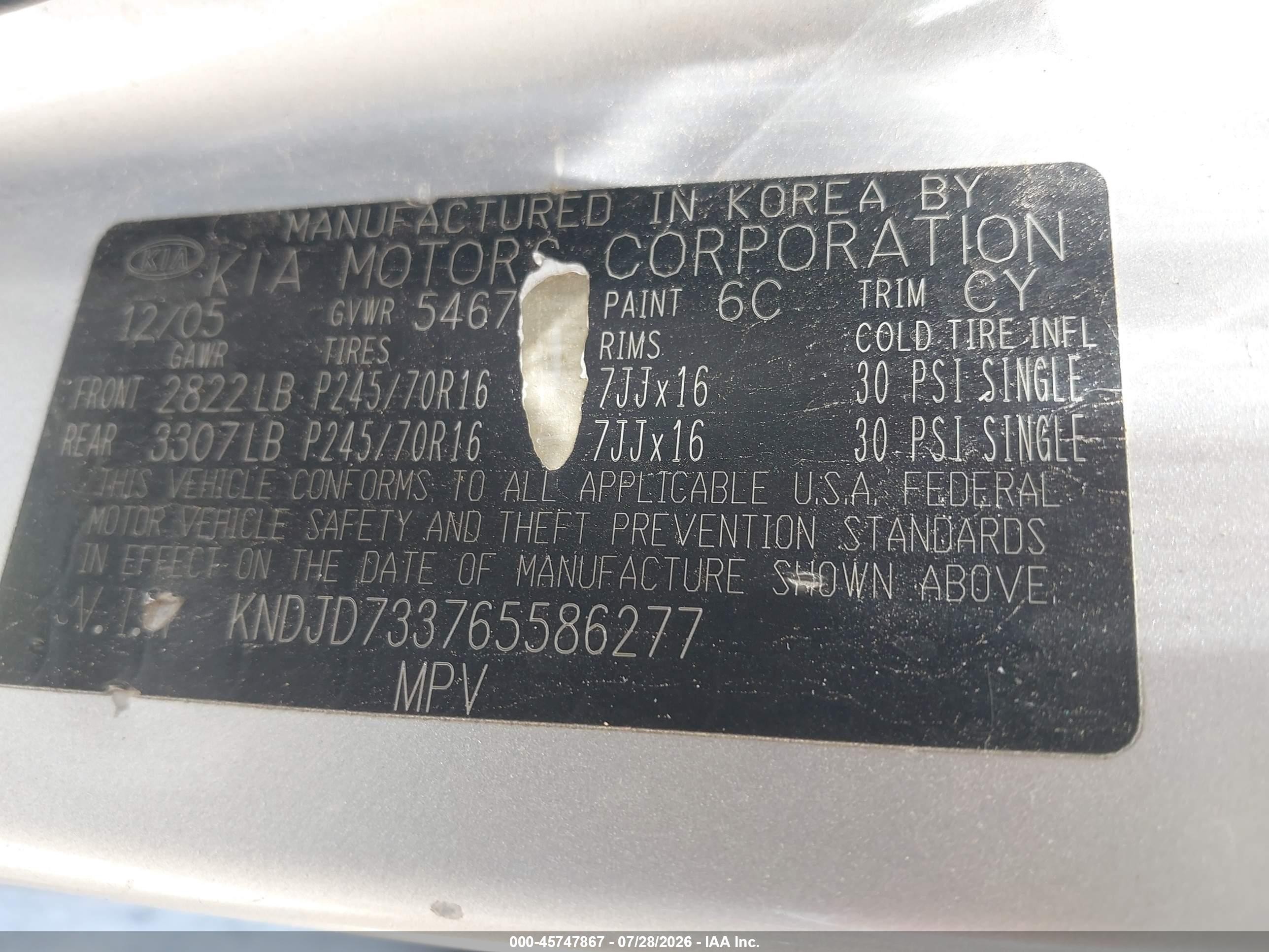 2006 Kia Sorento Ex/lx Серебряный vin: KNDJD733765586277
