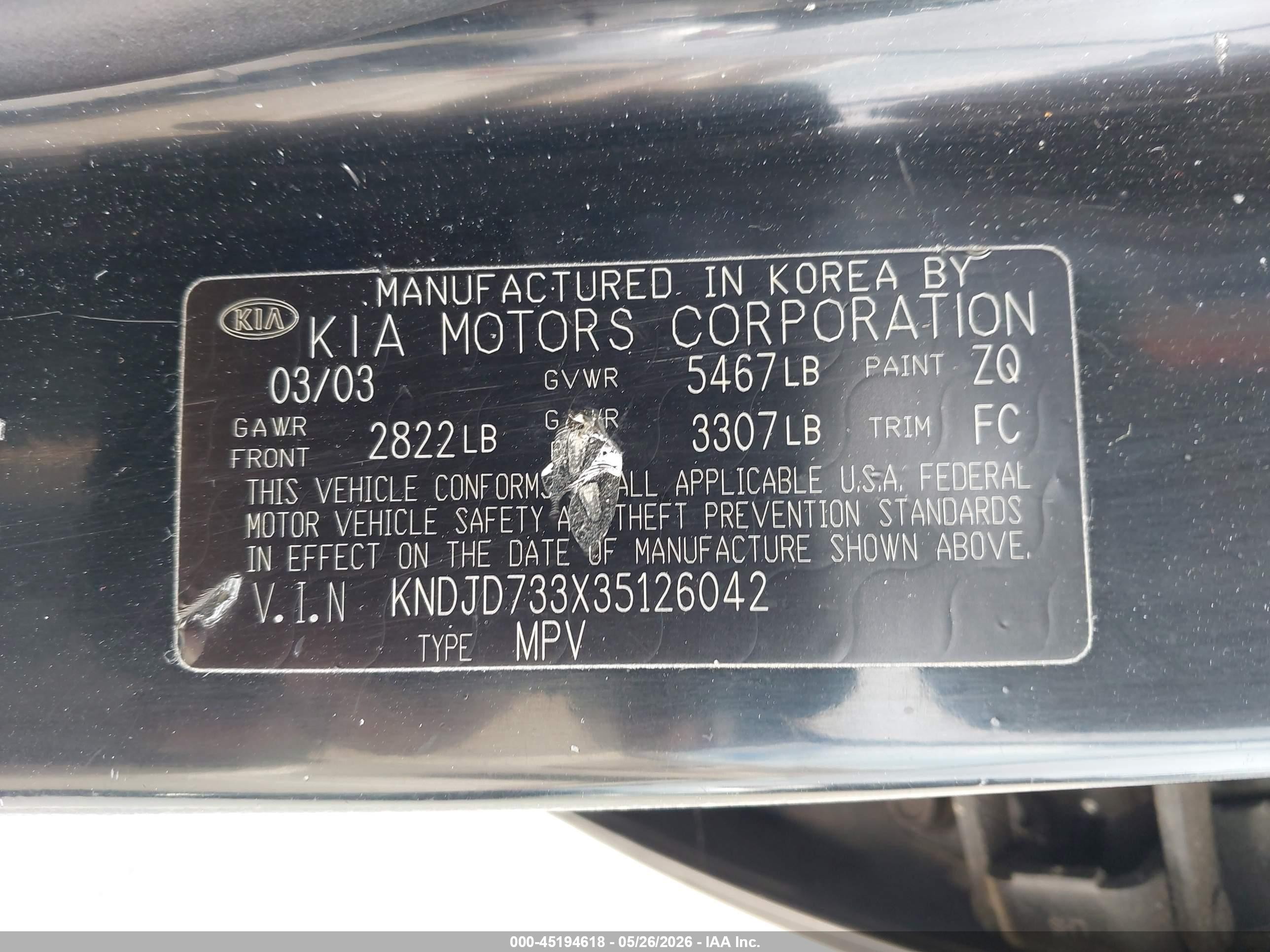 2003 Kia Sorento Ex/lx Black vin: KNDJD733X35126042