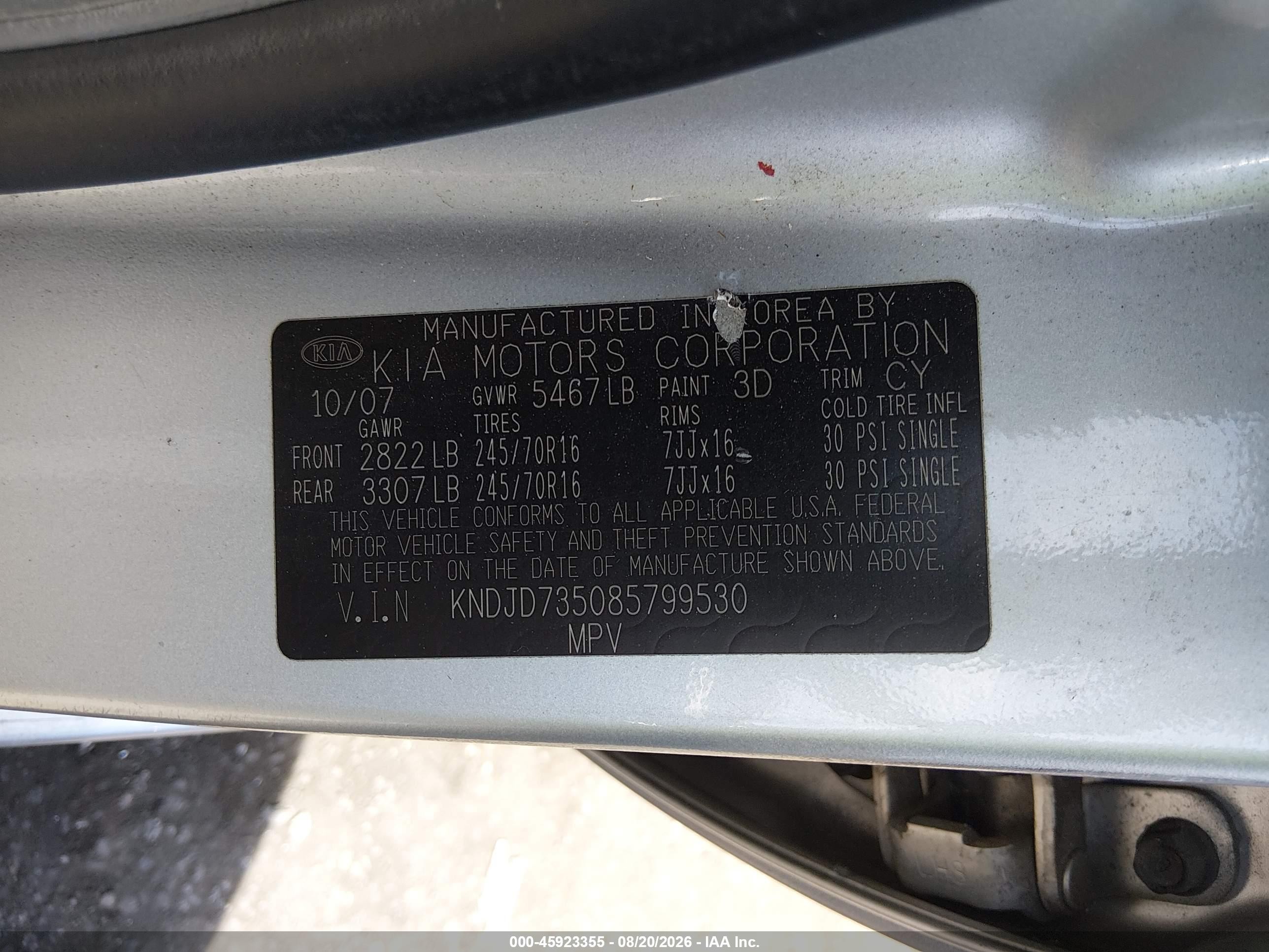 2008 Kia Sorento Lx Base Silver vin: KNDJD735085799530