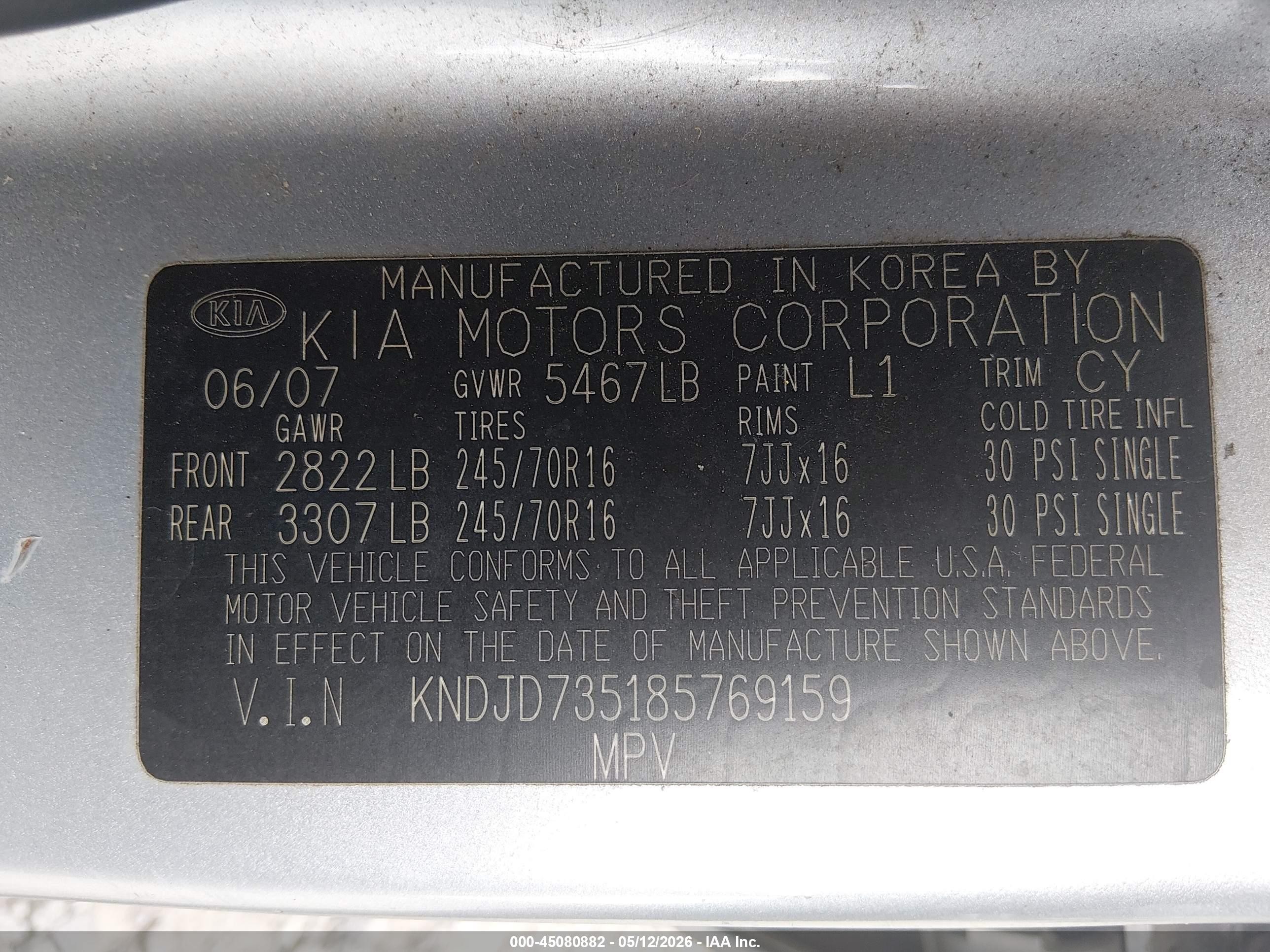 2008 Kia Sorento Lx Blue vin: KNDJD735185769159