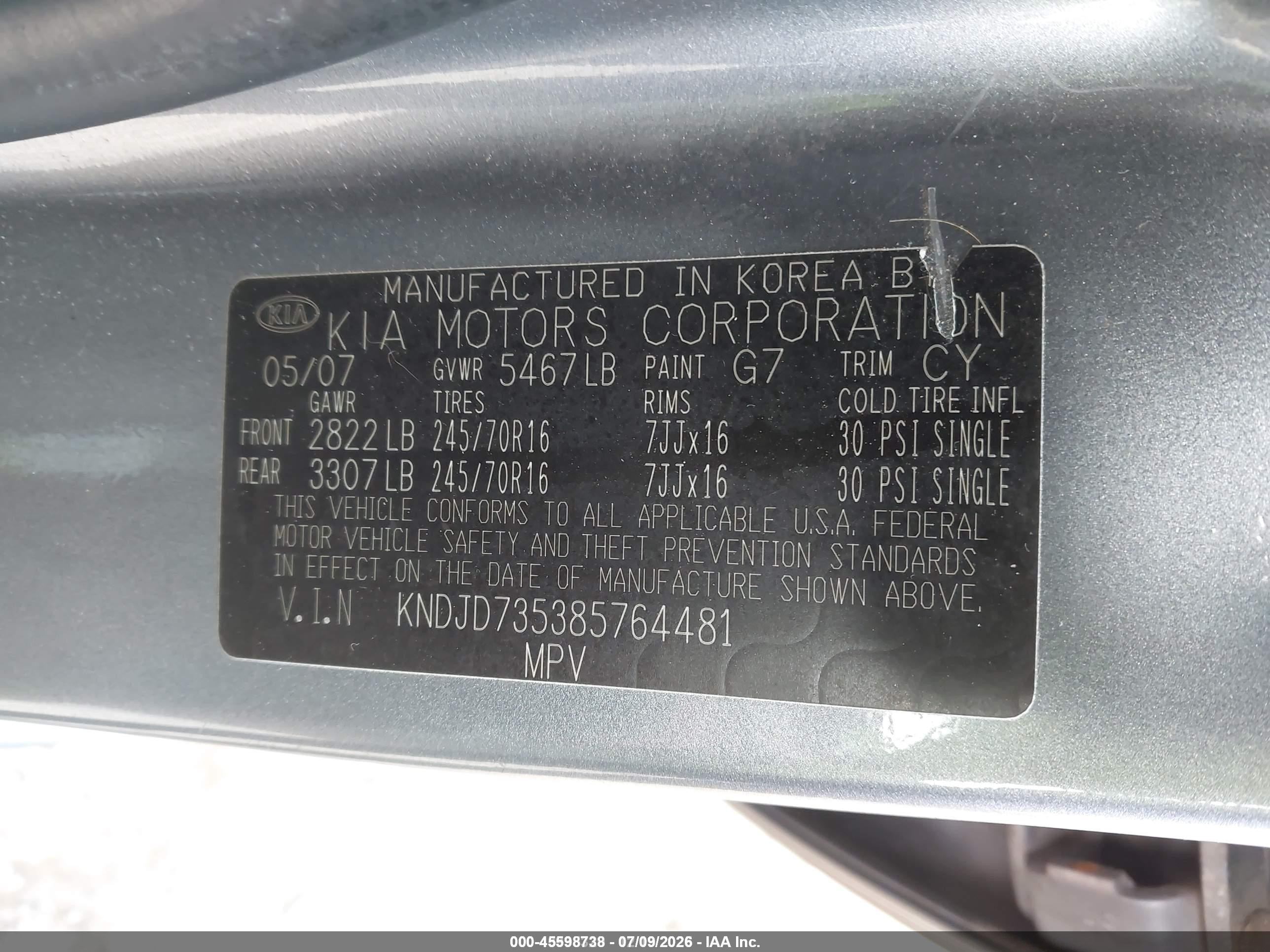 2008 Kia Sorento Lx Gray vin: KNDJD735385764481