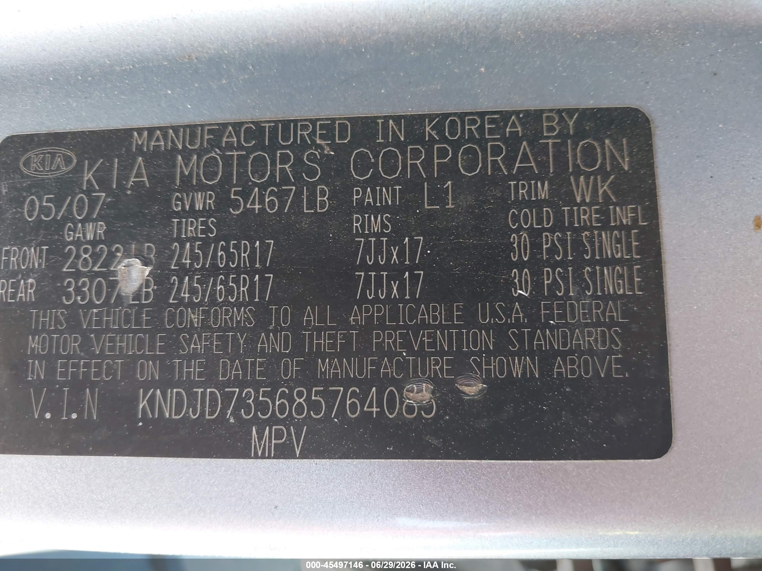 2008 Kia Sorento Lx Gray vin: KNDJD735685764085