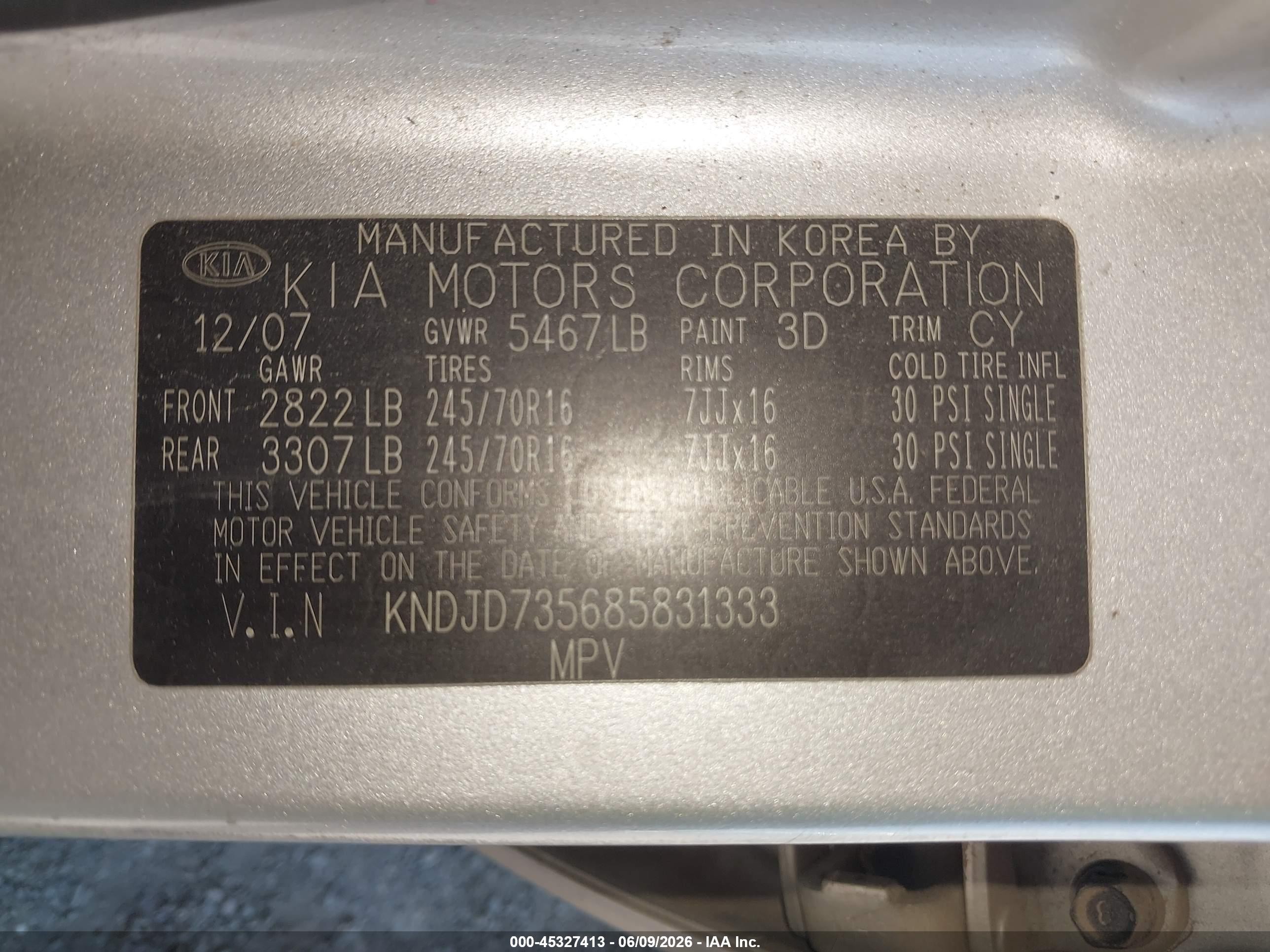2008 Kia Sorento Lx Base Silver vin: KNDJD735685831333