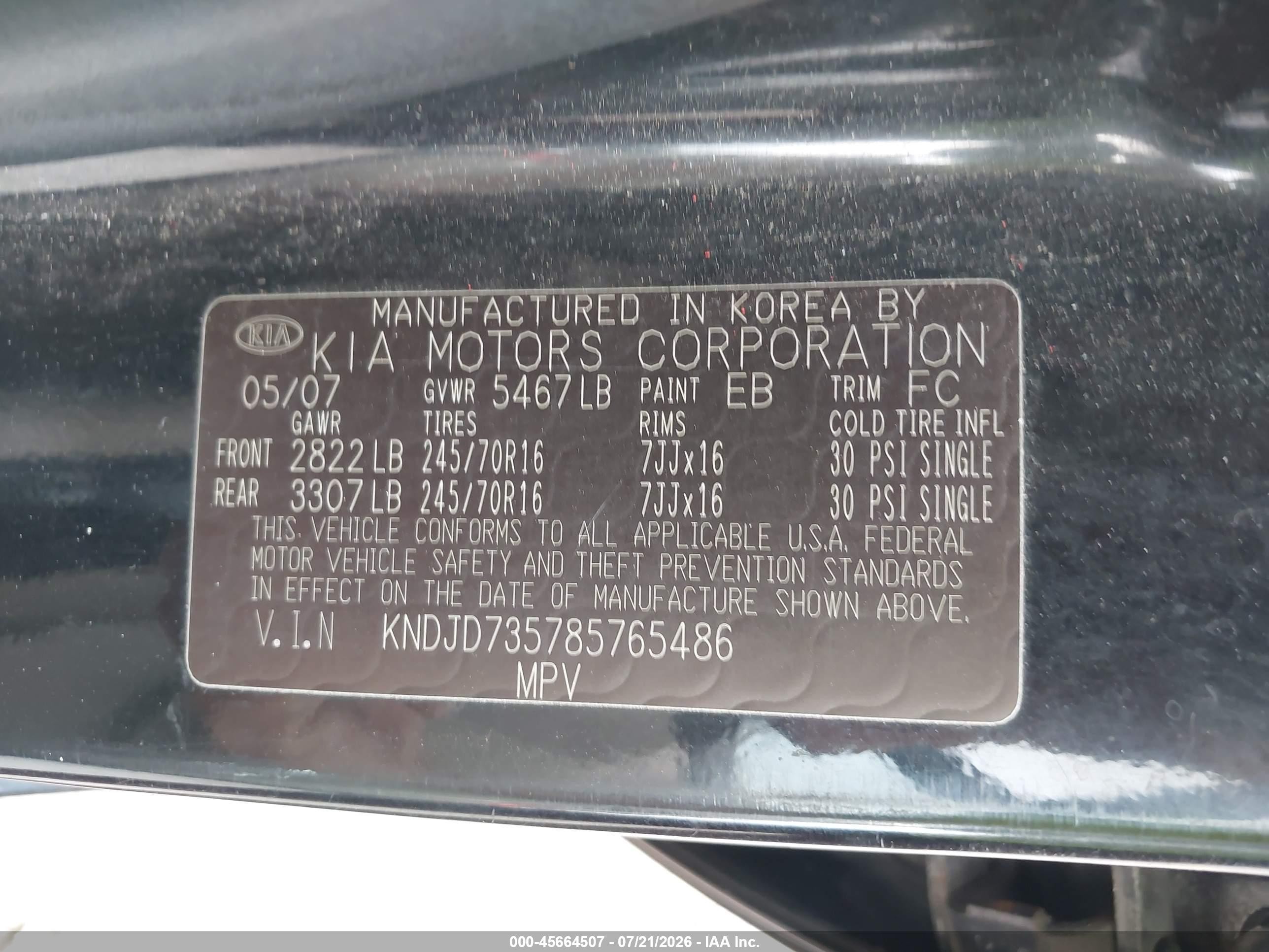 2008 Kia Sorento Lx Black vin: KNDJD735785765486