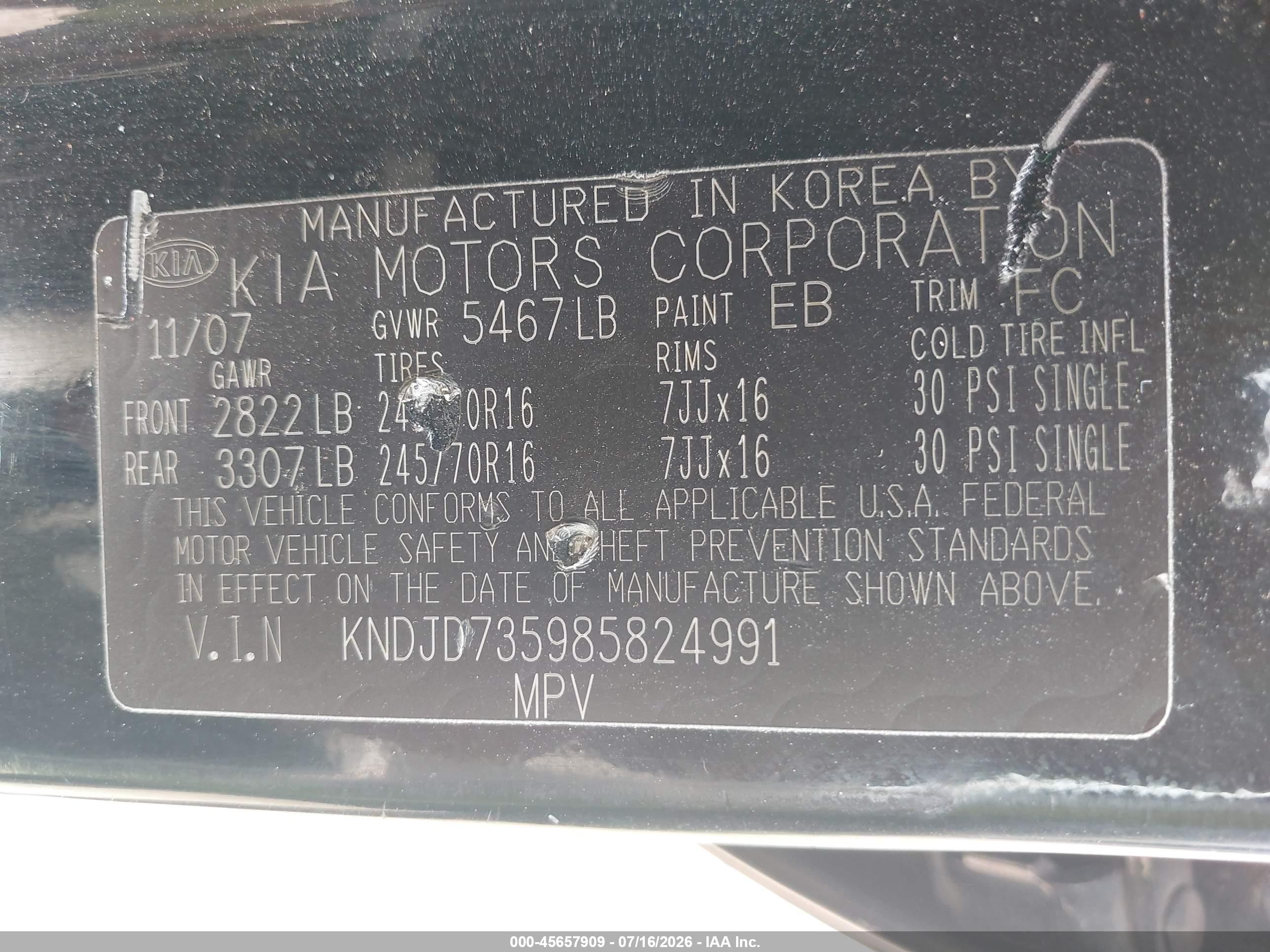 2008 Kia Sorento Lx Черный vin: KNDJD735985824991