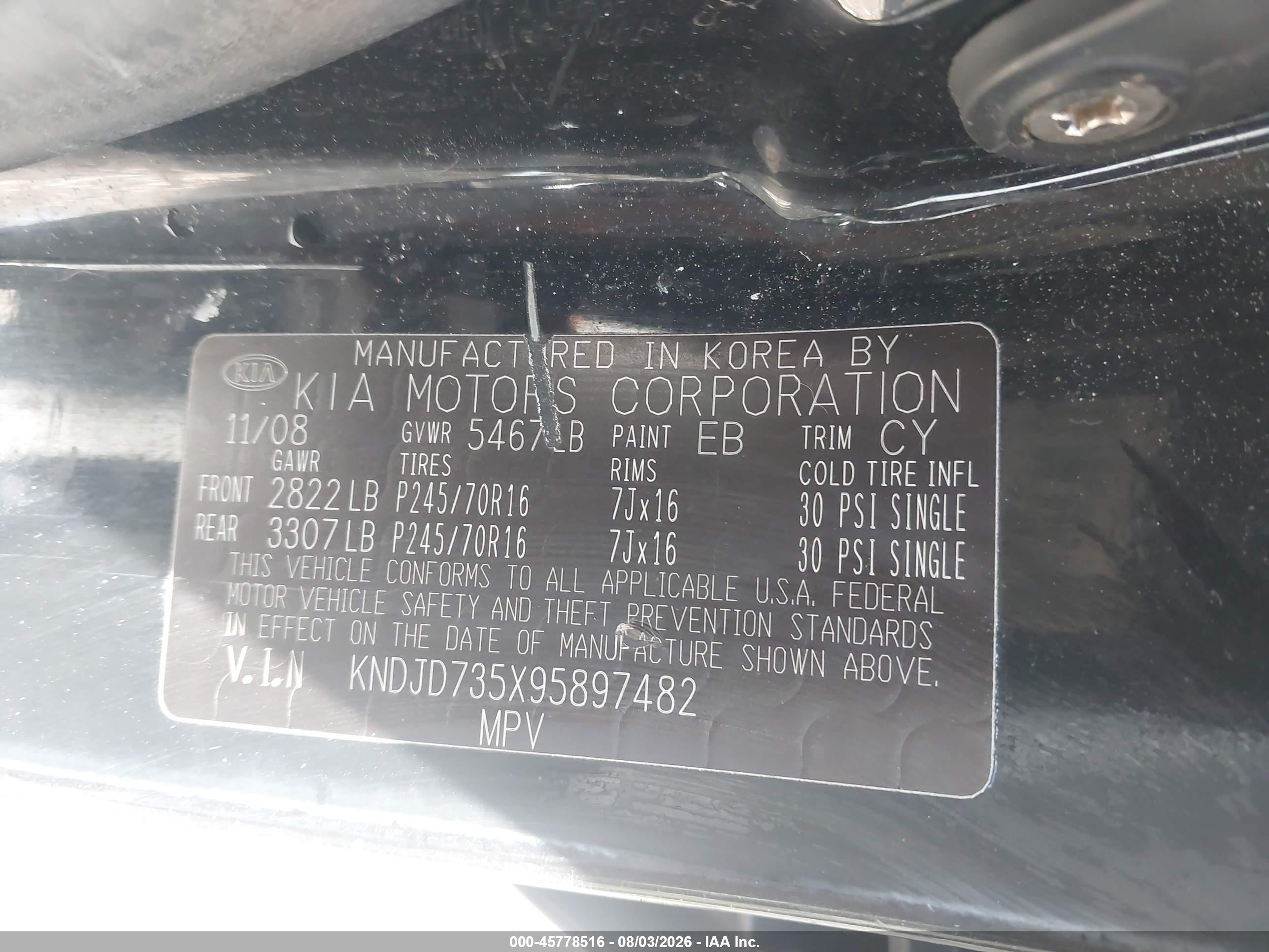 2009 Kia Sorento Lx Черный vin: KNDJD735X95897482