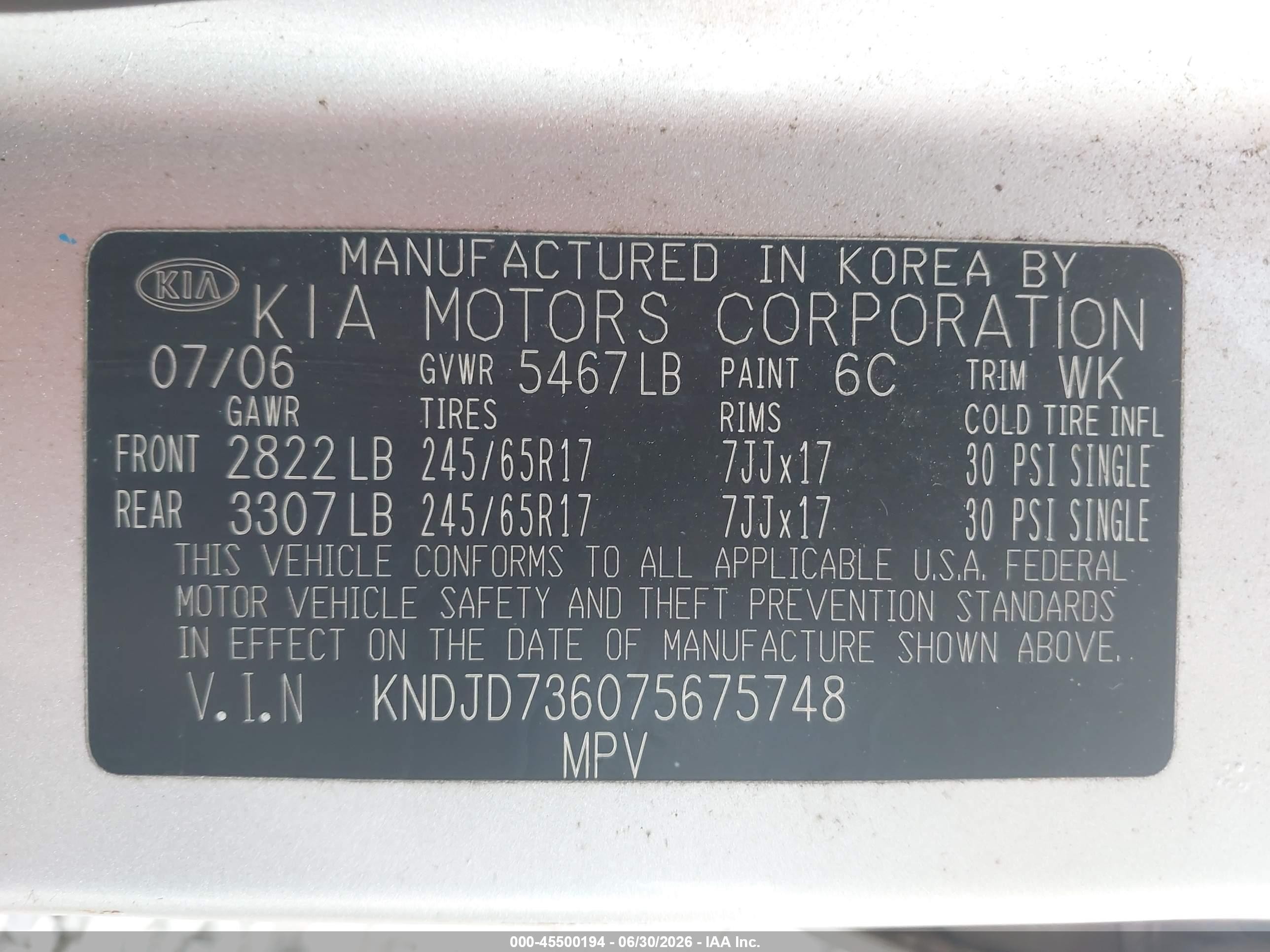 2007 Kia Sorento Lx Серебряный vin: KNDJD736075675748