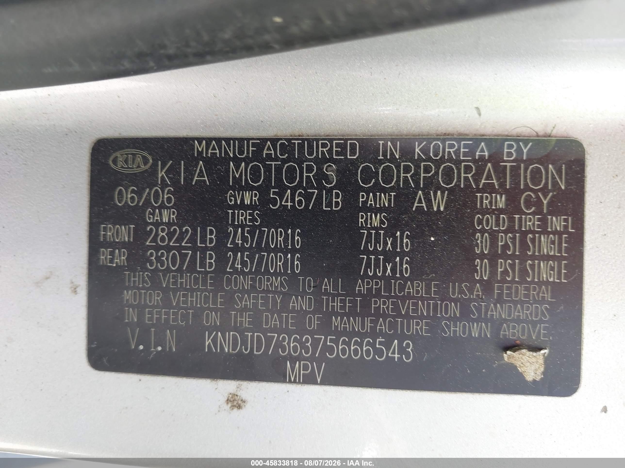 2007 Kia Sorento Ex Silver vin: KNDJD736375666543