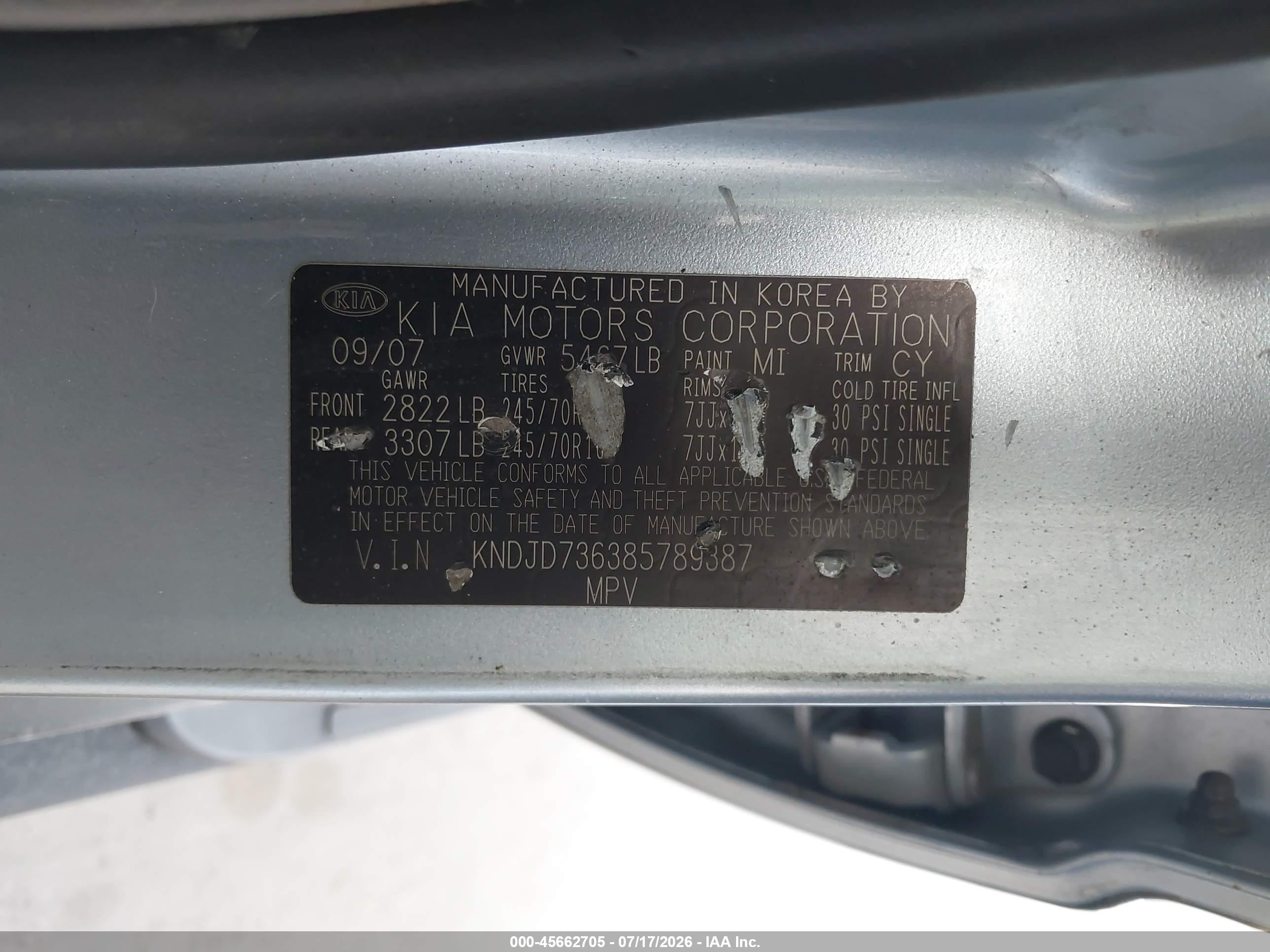 2008 Kia Sorento Ex Silver vin: KNDJD736385789387