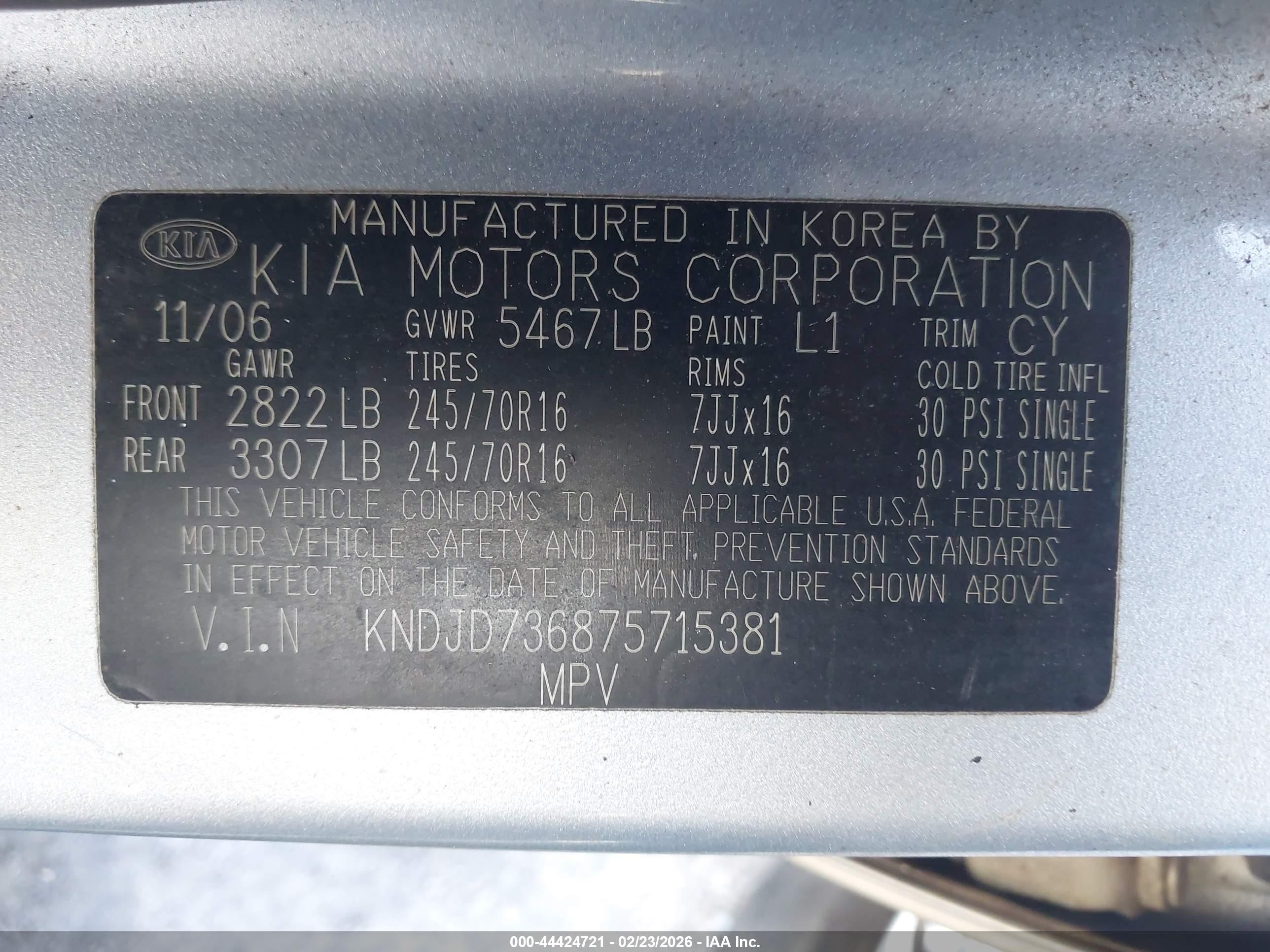 2007 Kia Sorento   Blue vin: KNDJD736875715381