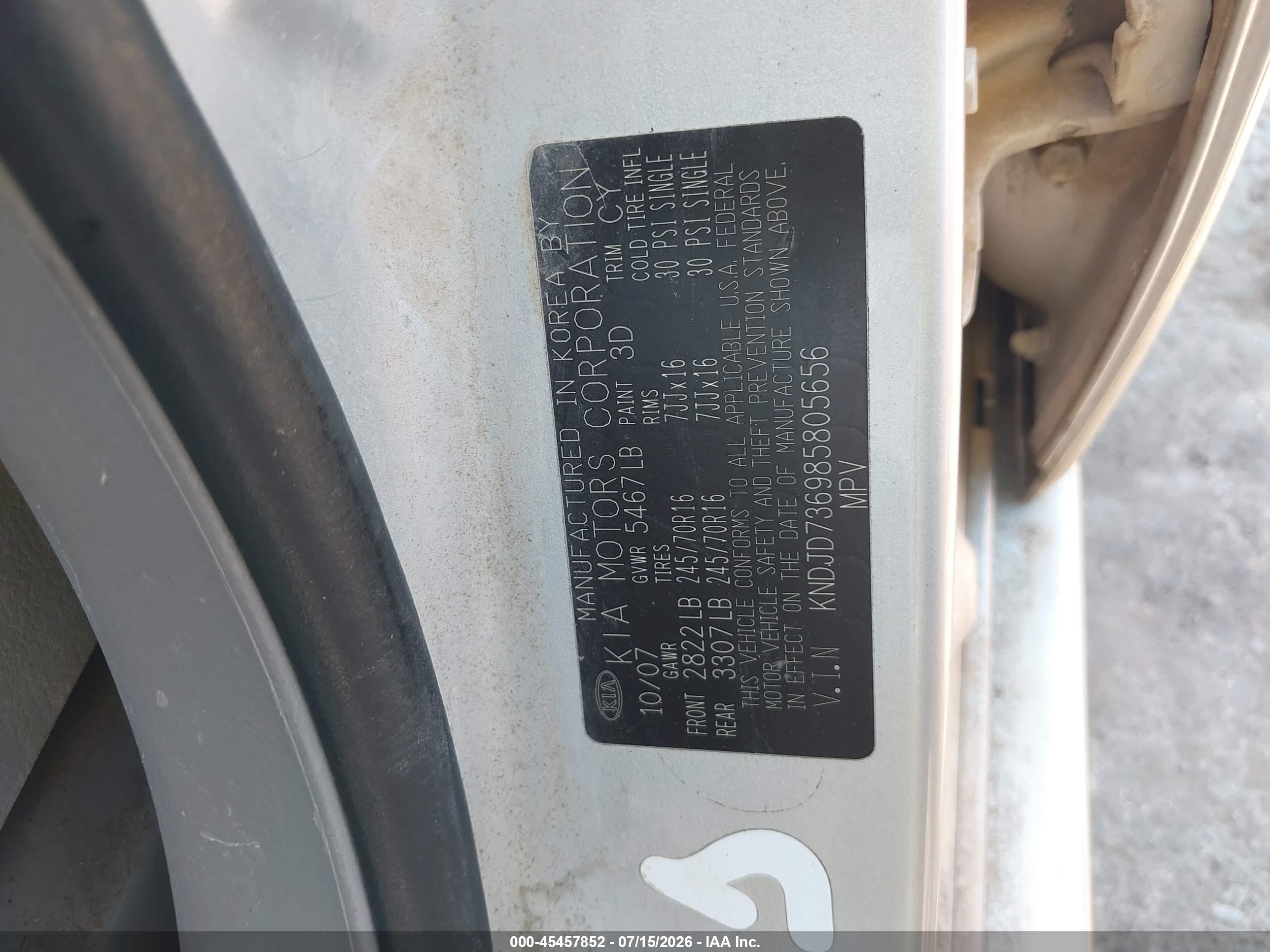 2008 Kia Sorento Ex Silver vin: KNDJD736985805656
