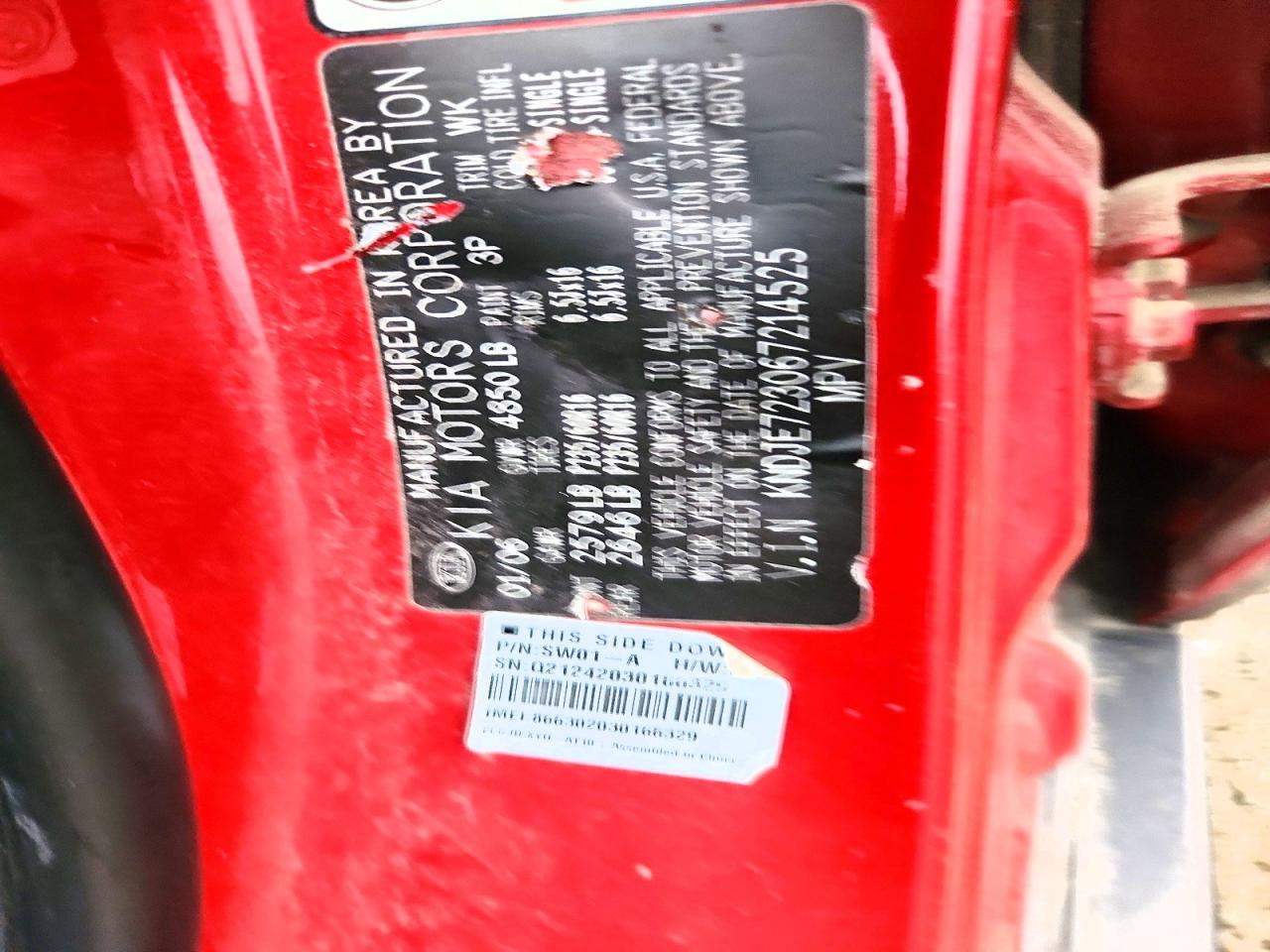 2006 Kia New Sportage Red vin: KNDJE723067214525