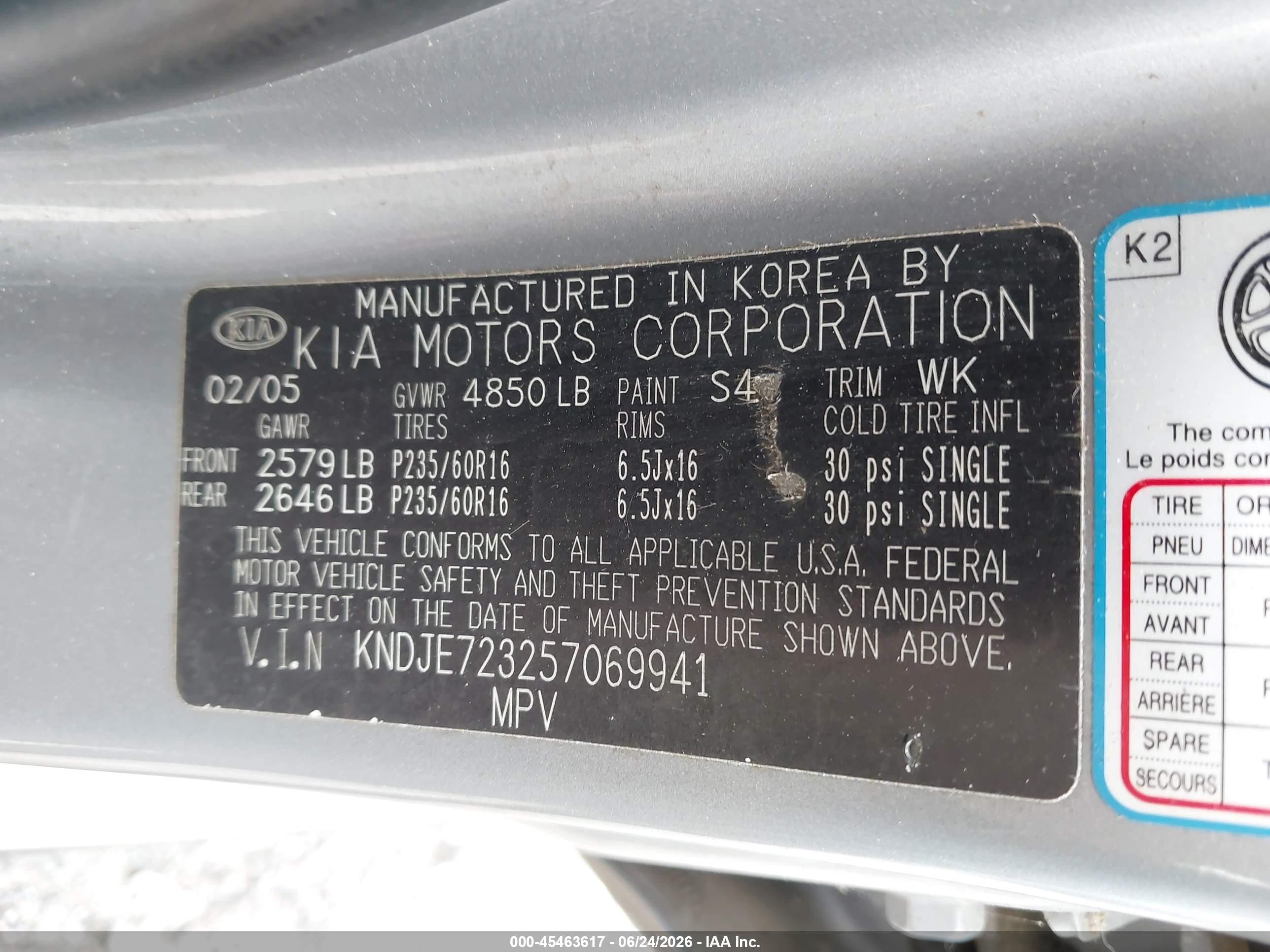 2005 Kia Sportage Ex V6/lx V6 Gray vin: KNDJE723257069941