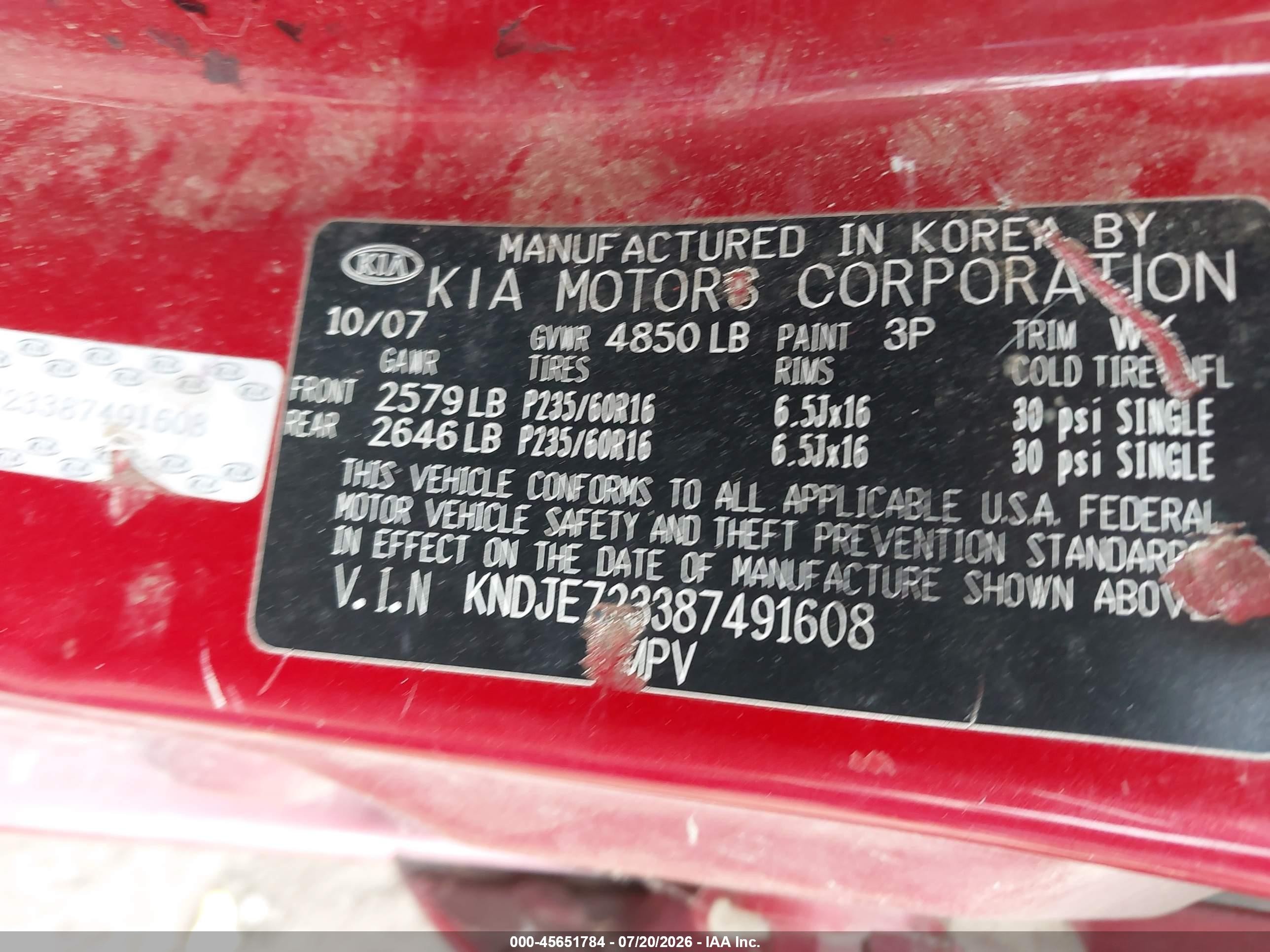 2008 Kia Sportage Lx V6 Burgundy vin: KNDJE723387491608