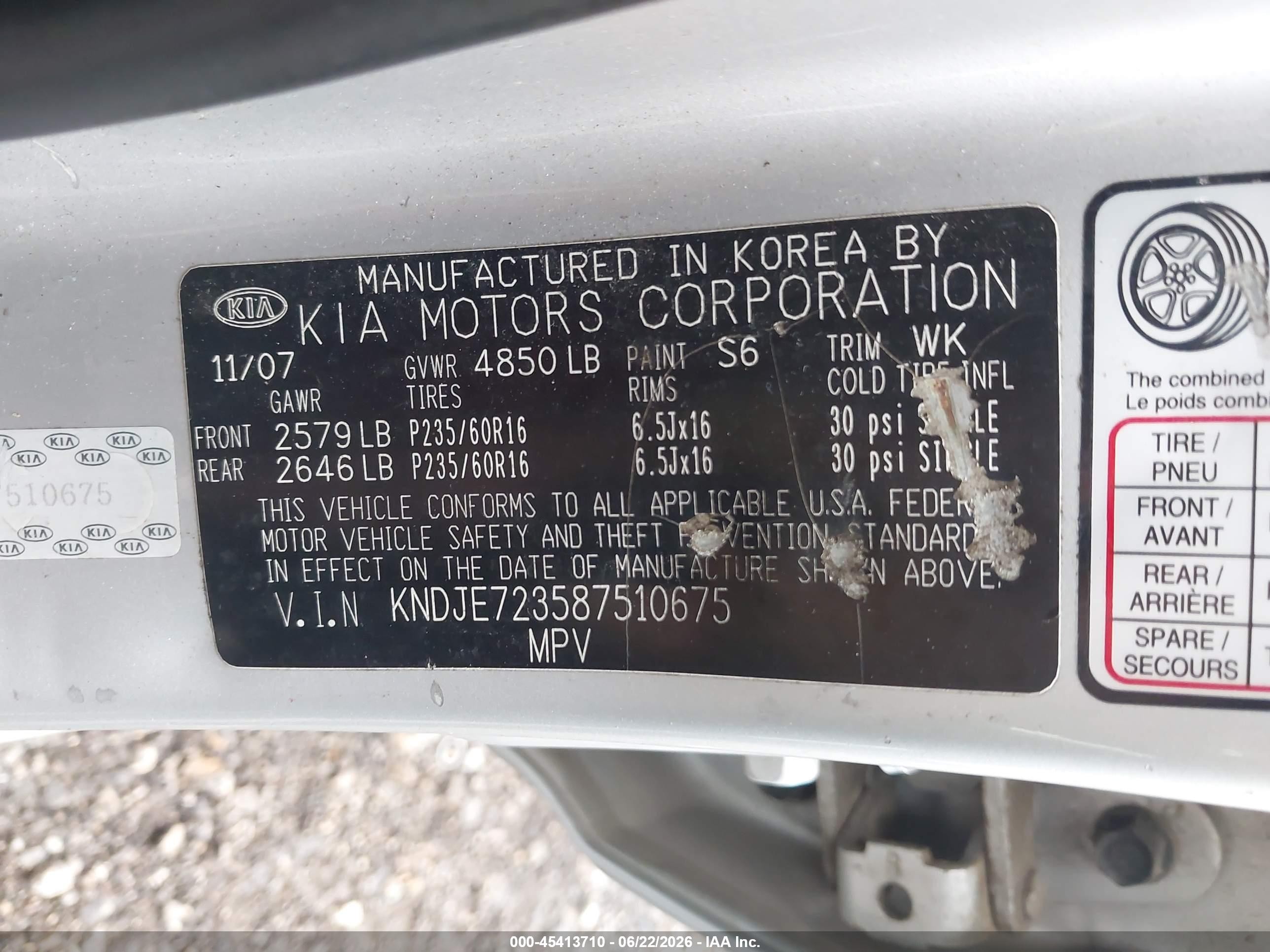 2008 Kia Sportage Lx V6 Silver vin: KNDJE723587510675