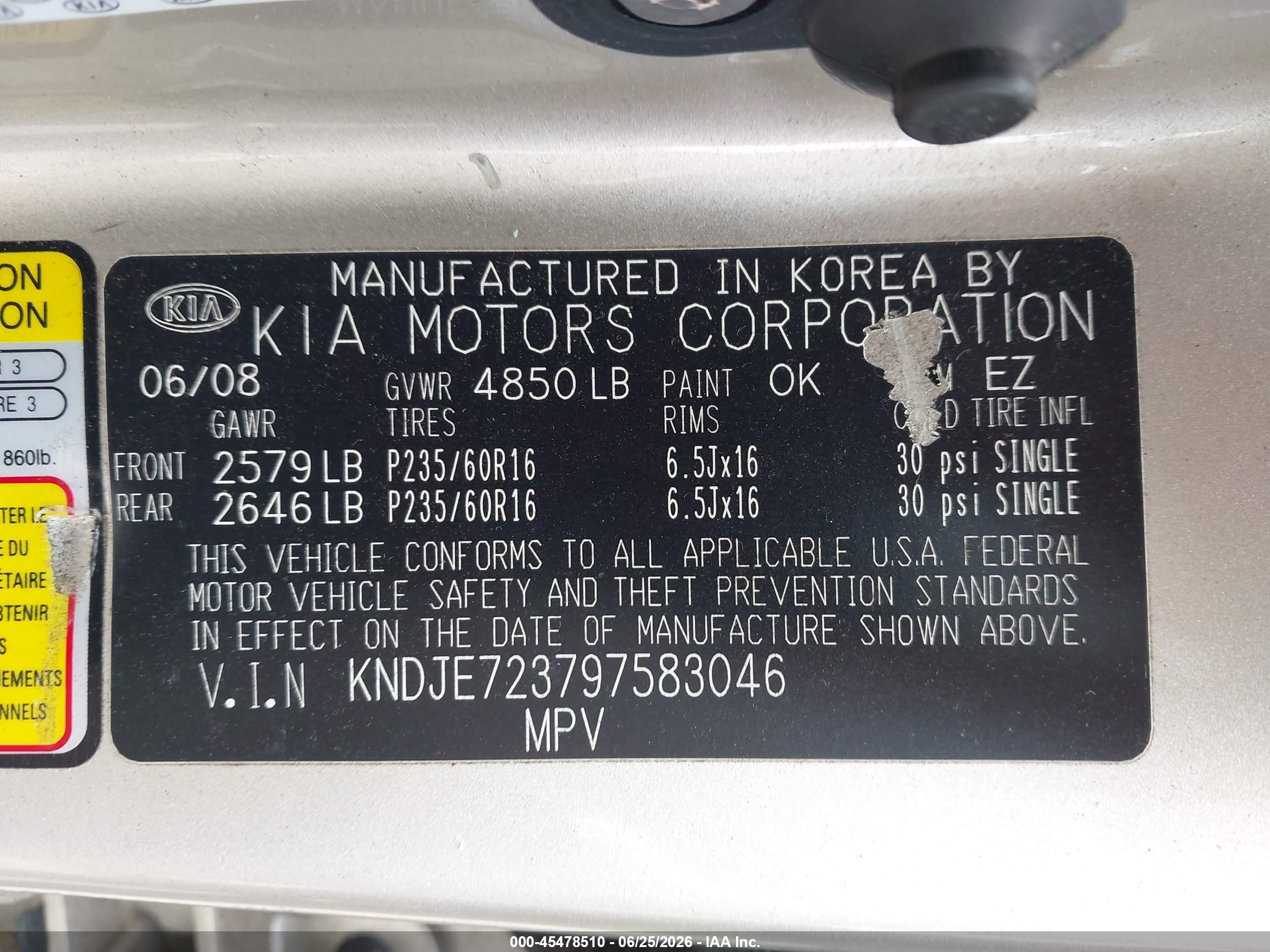 2009 Kia Sportage Lx V6 Gold vin: KNDJE723797583046