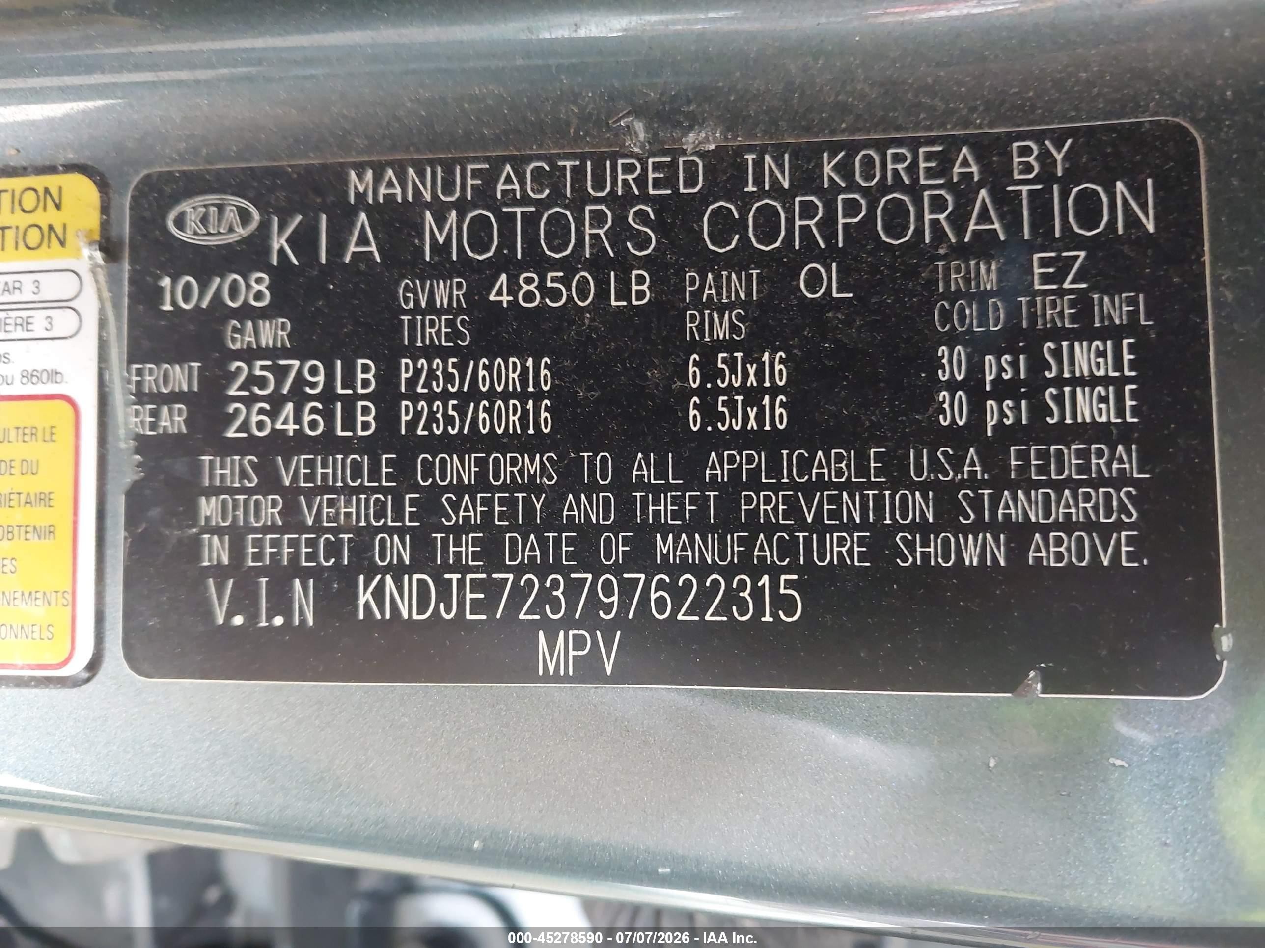 2009 Kia Sportage Lx V6 Teal vin: KNDJE723797622315