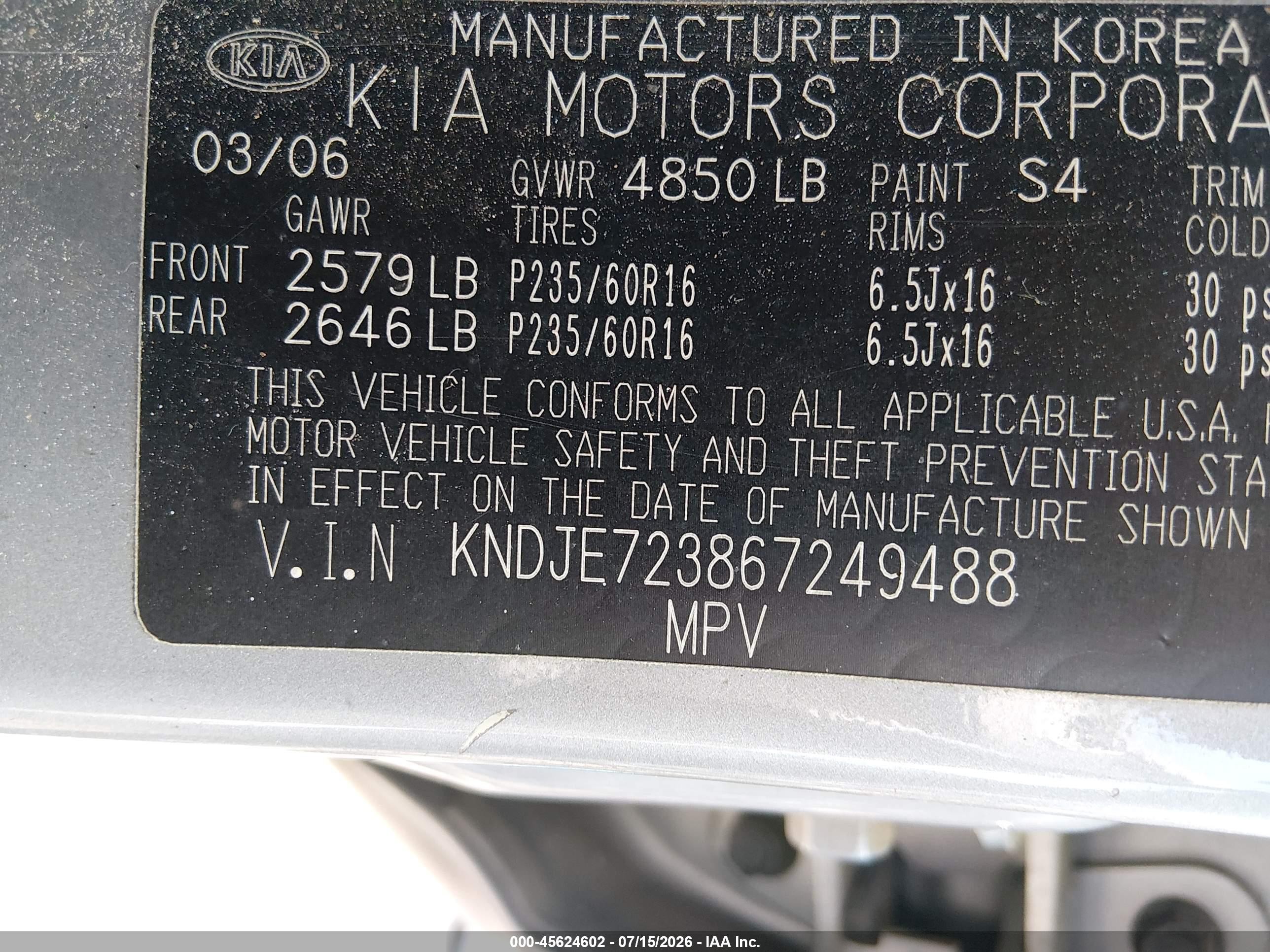 2006 Kia Sportage Ex V6/lx V6 Gray vin: KNDJE723867249488
