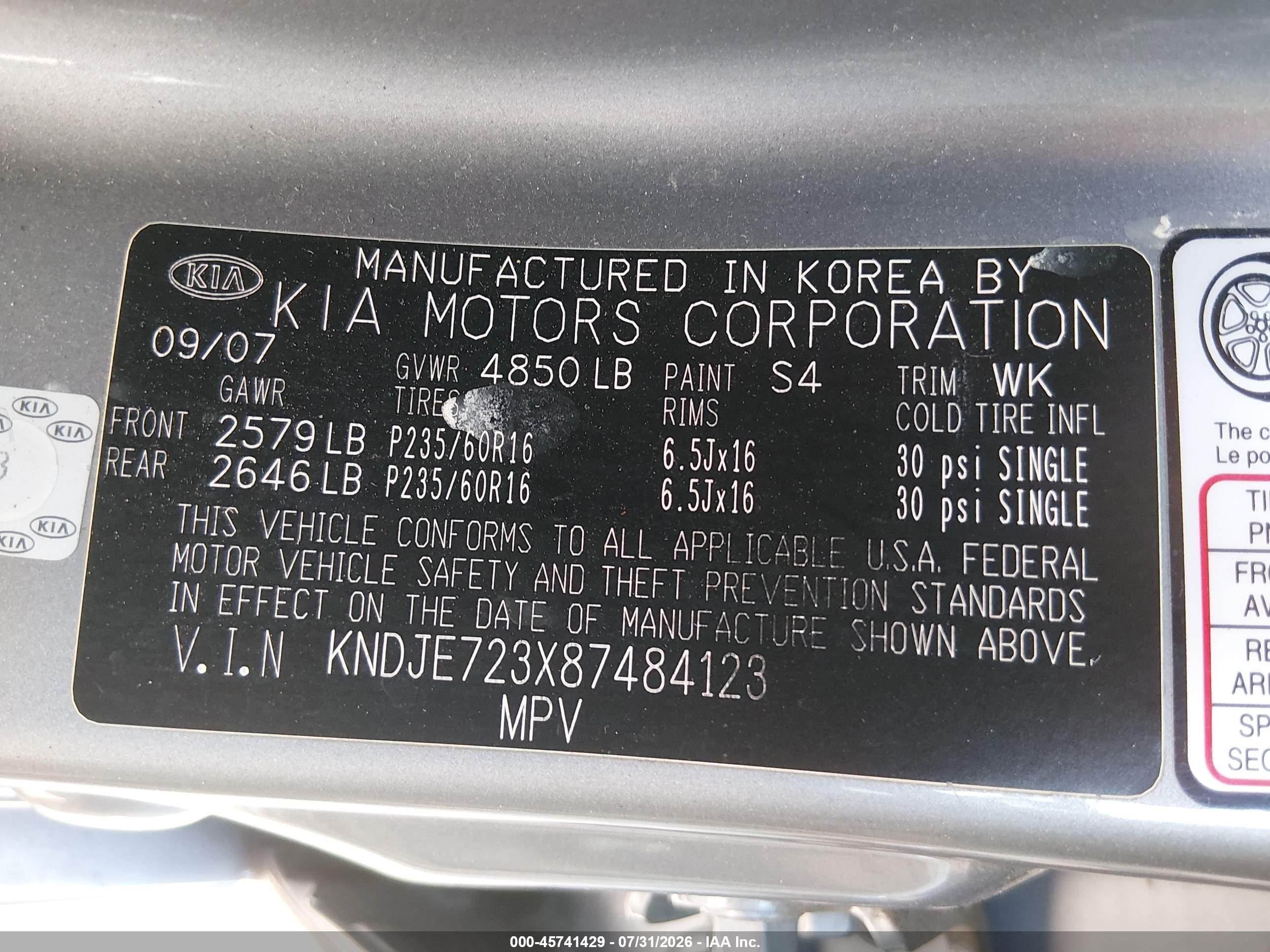 2008 Kia Sportage Ex V6 Gray vin: KNDJE723X87484123