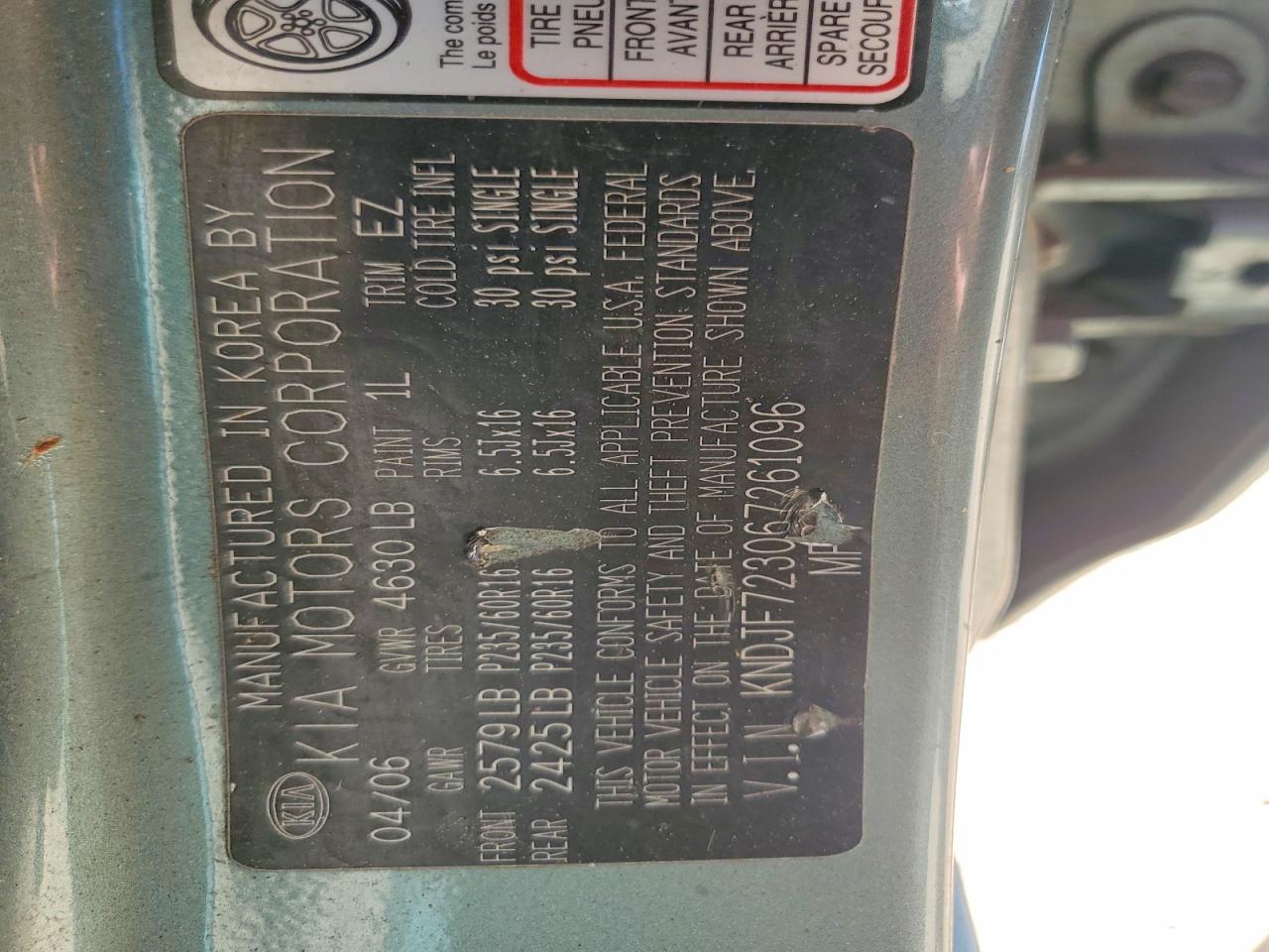 2006 Kia Sportage Lx Green vin: KNDJF723067261096