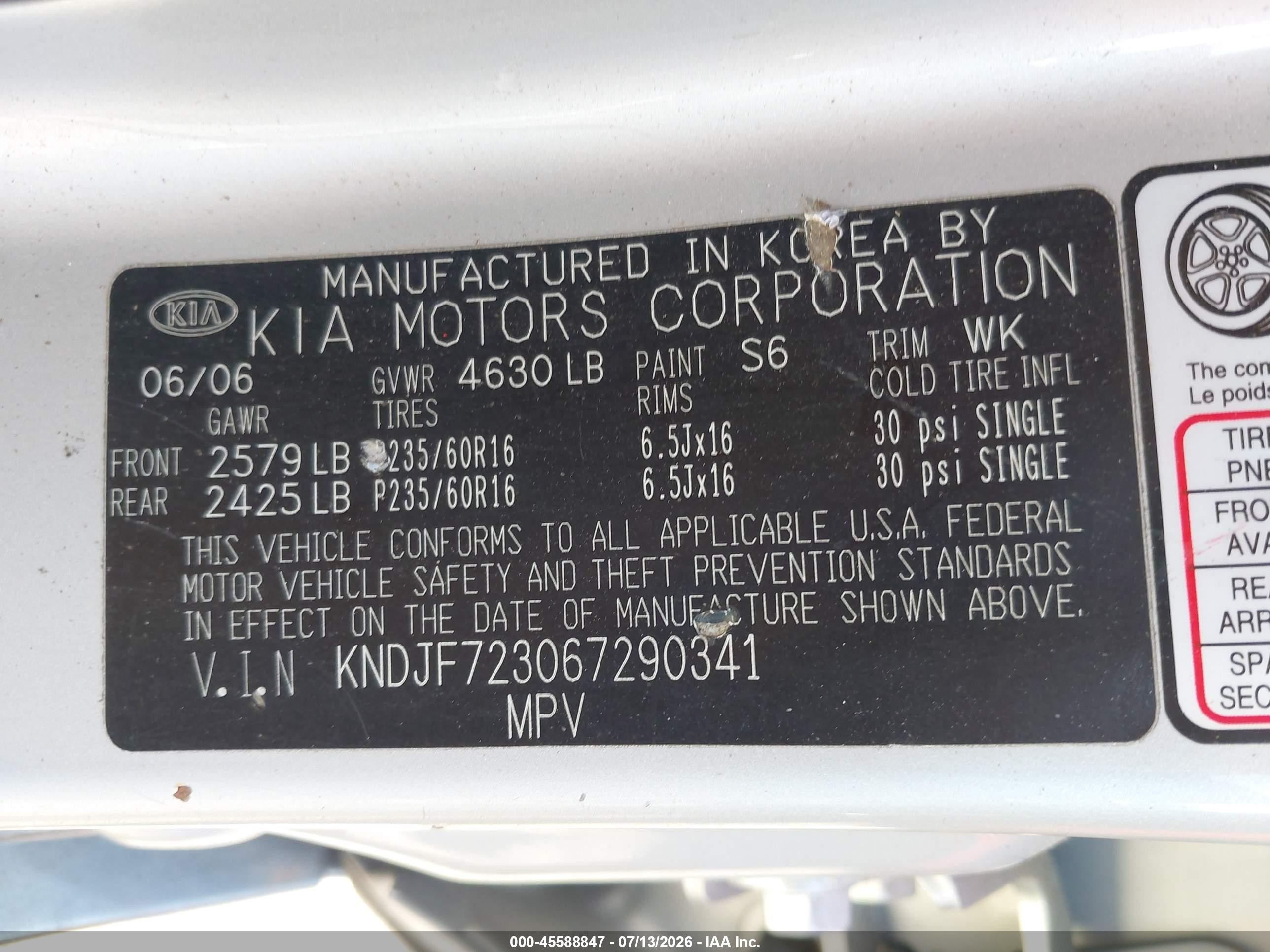 2006 Kia Sportage Ex V6/lx V6 Silver vin: KNDJF723067290341