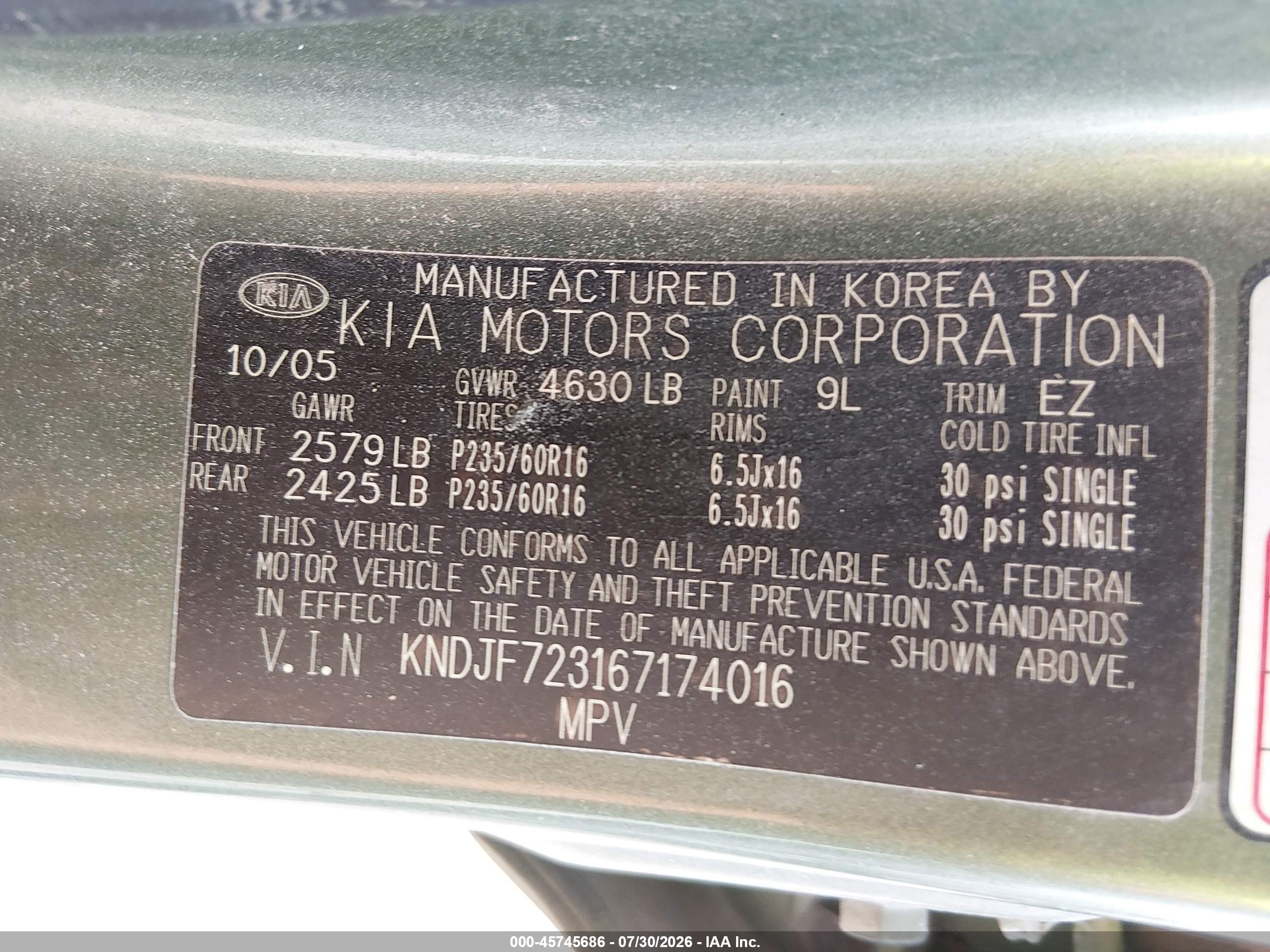 2006 Kia Sportage Ex V6/lx V6 Green vin: KNDJF723167174016