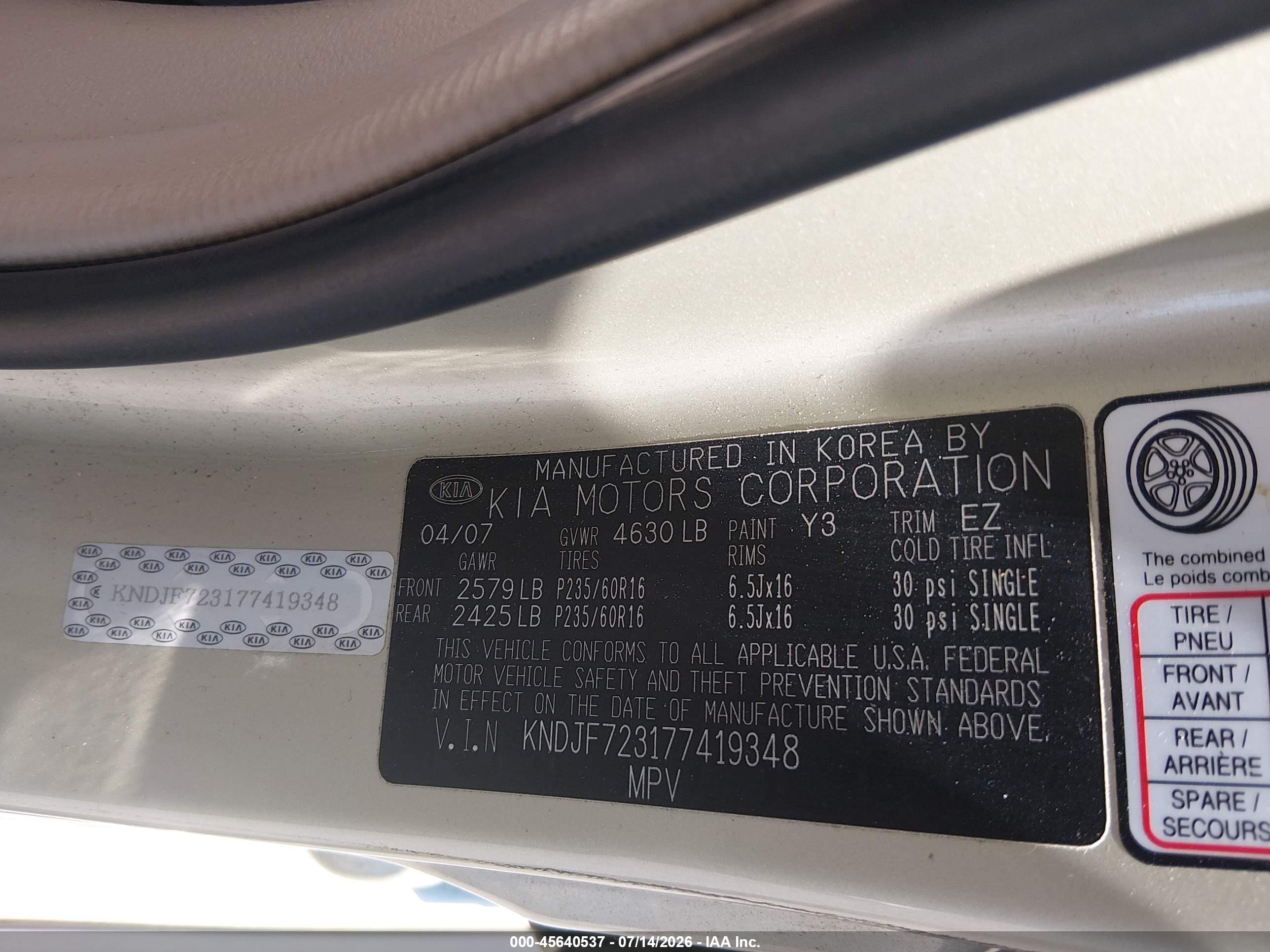 2007 Kia Sportage Lx V6 Champagne vin: KNDJF723177419348