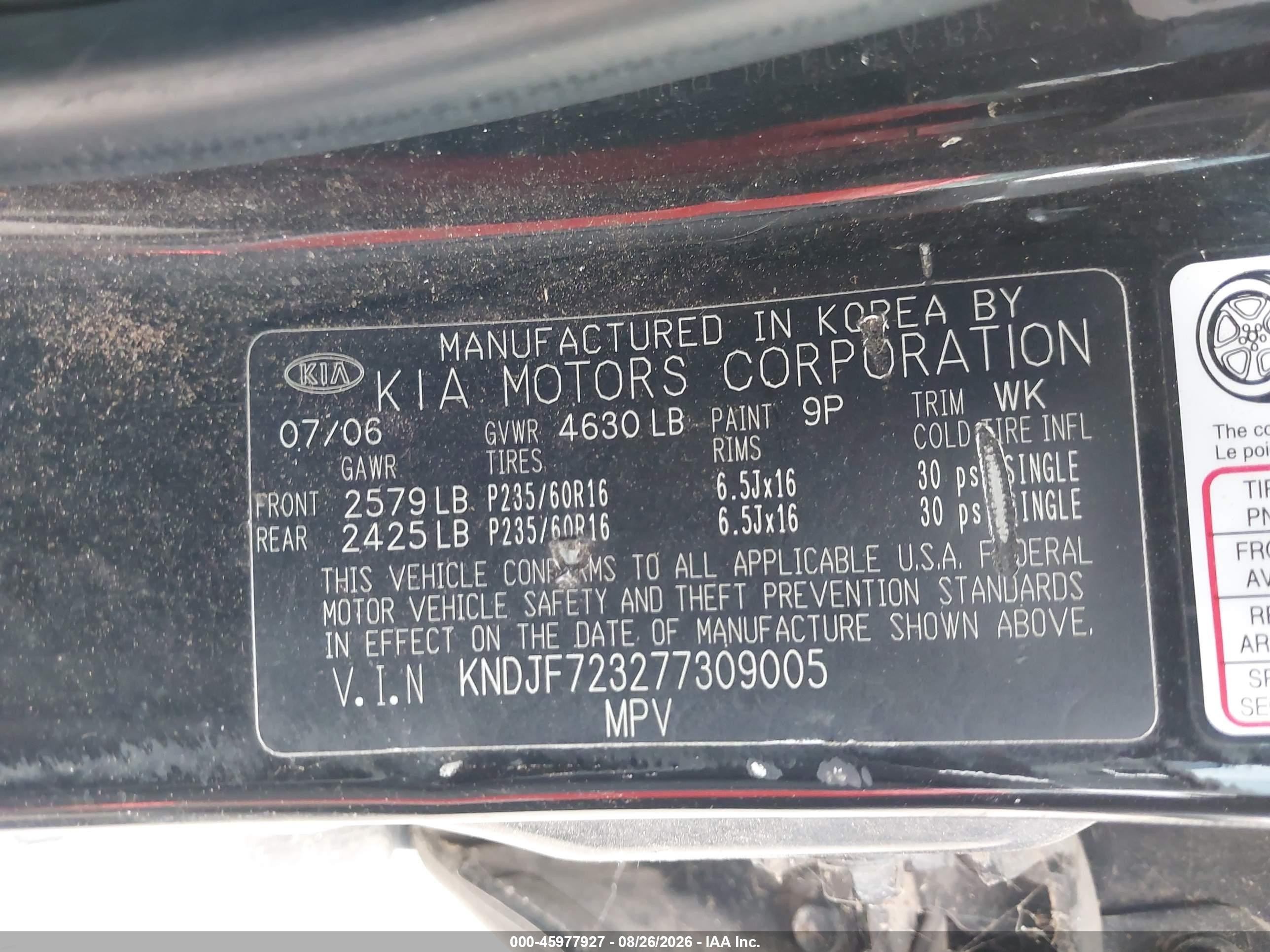 2007 Kia Sportage Ex V6 Black vin: KNDJF723277309005