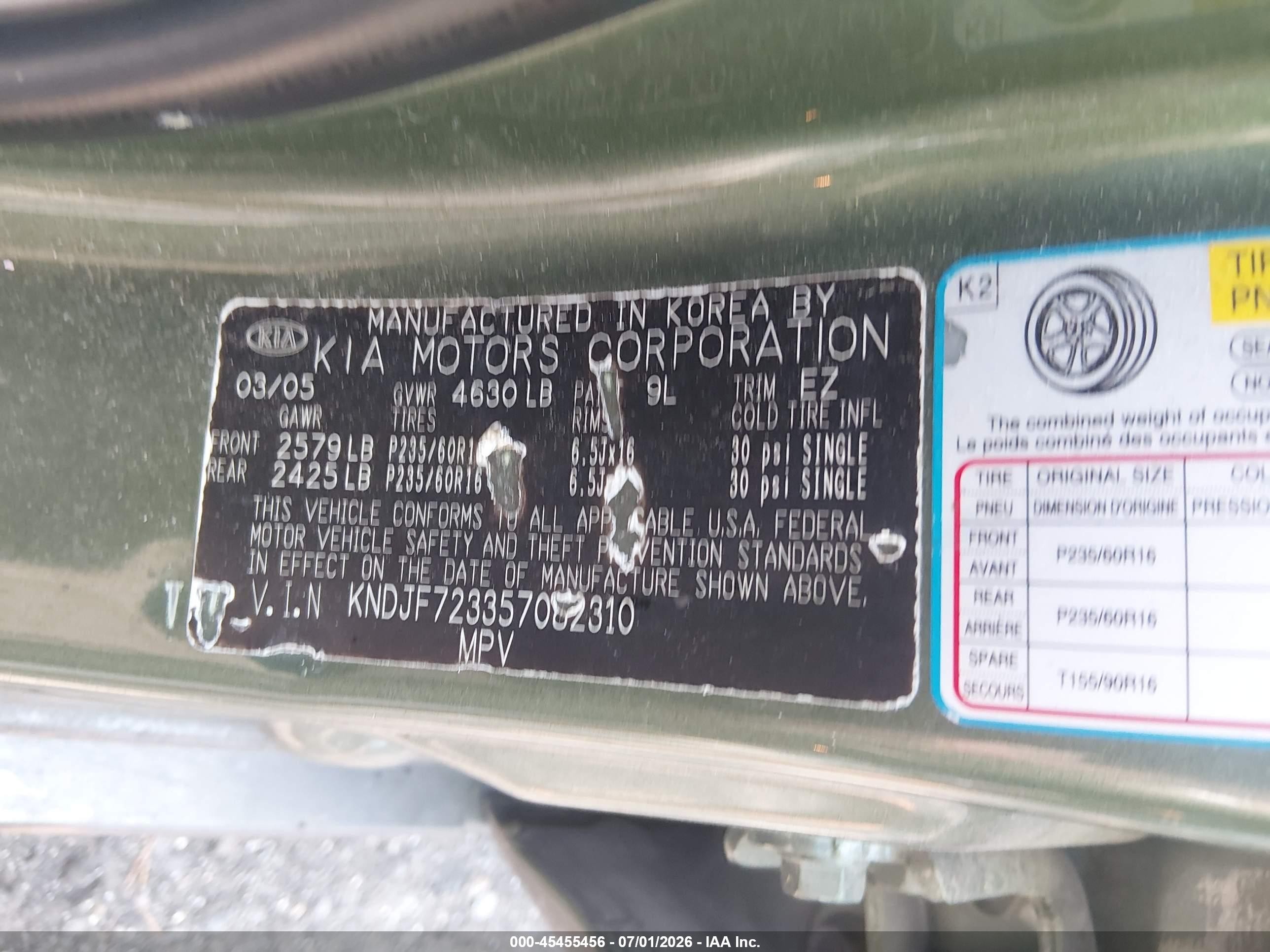 2005 Kia Sportage Ex V6/lx V6 Green vin: KNDJF723357082310