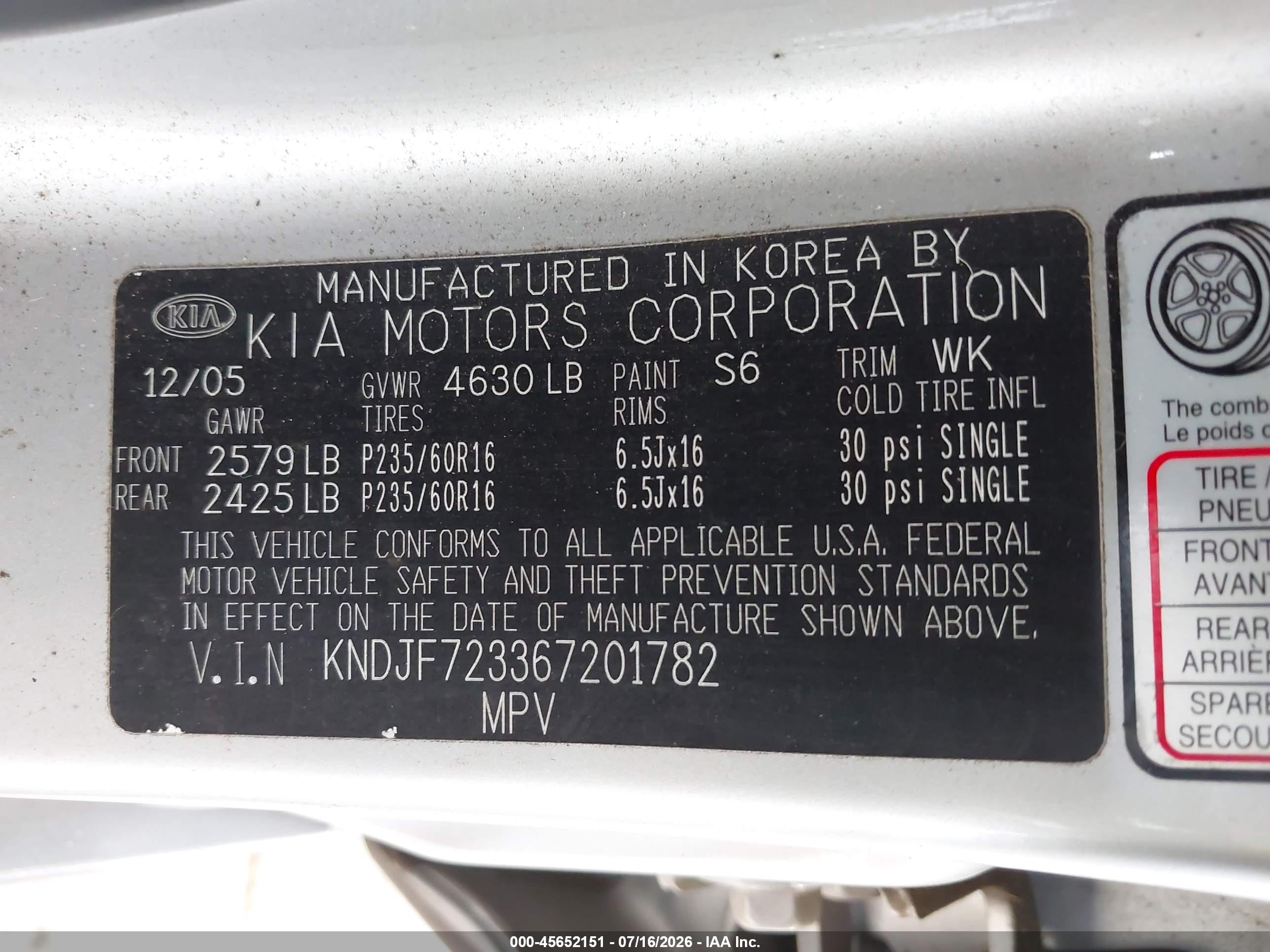 2006 Kia Sportage Ex V6/lx V6 Silver vin: KNDJF723367201782