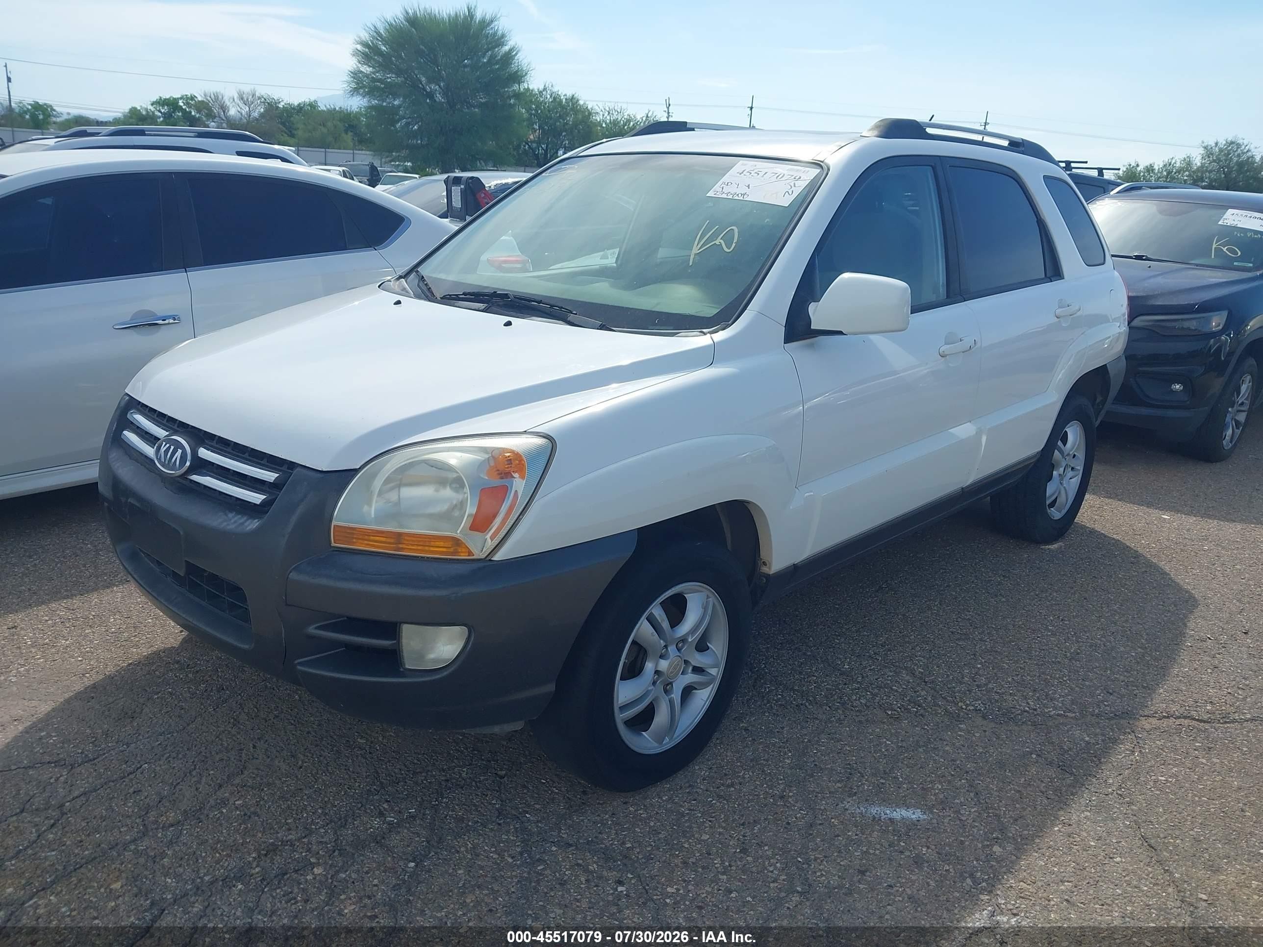 2007 Kia Sportage Ex V6 White vin: KNDJF723377308963