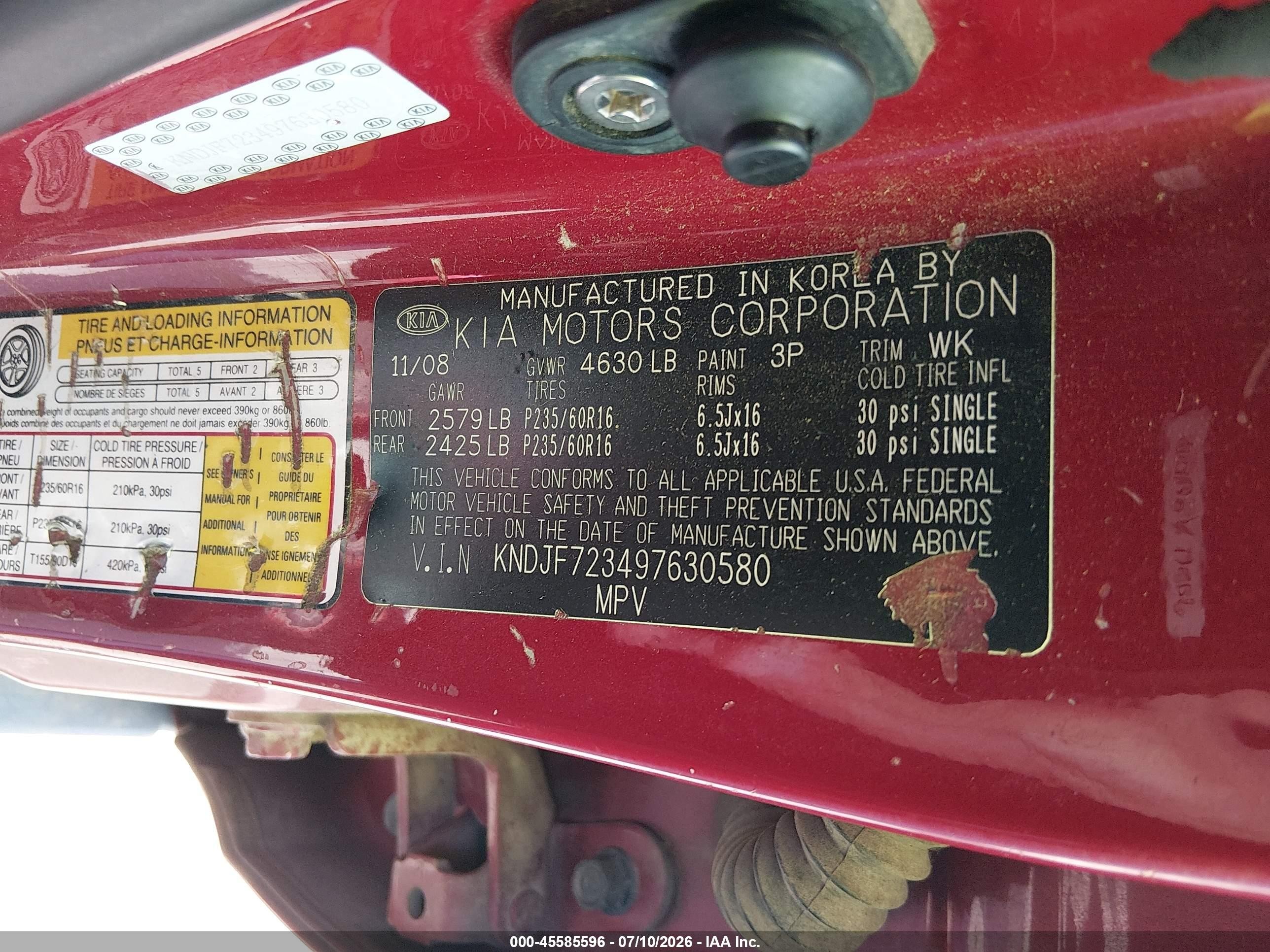 2009 Kia Sportage Ex V6 Red vin: KNDJF723497630580